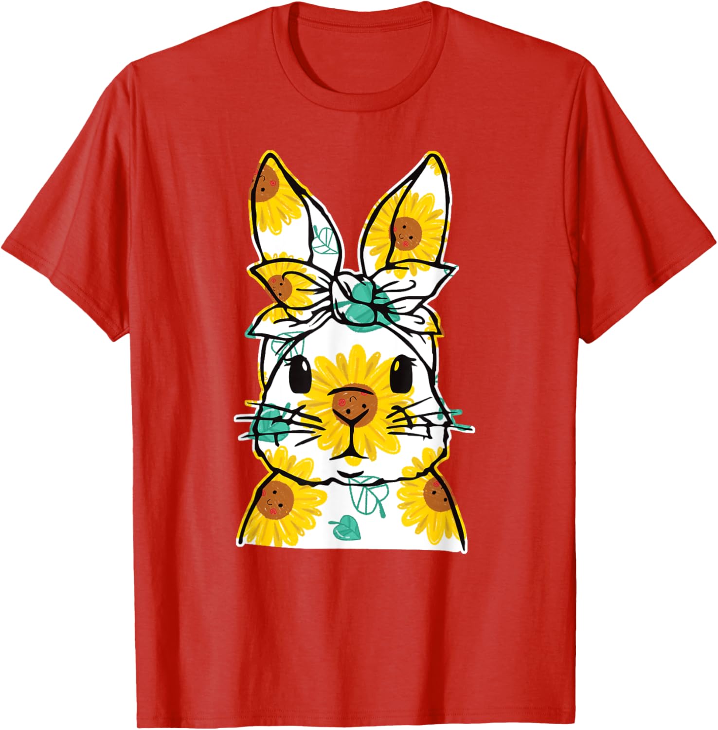 Happy Easter Bunny Sunflower Women's T-Shirt Cute Rabbit Face Design - 15