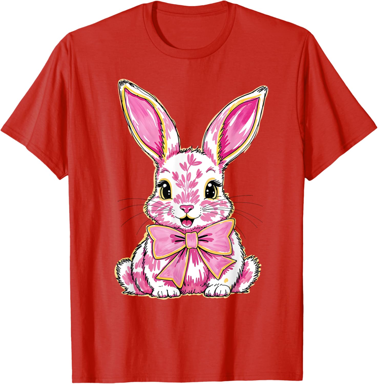 Adorable Pink Coquette Bow Happy Easter Bunny T-Shirt for Women & Teens - 16