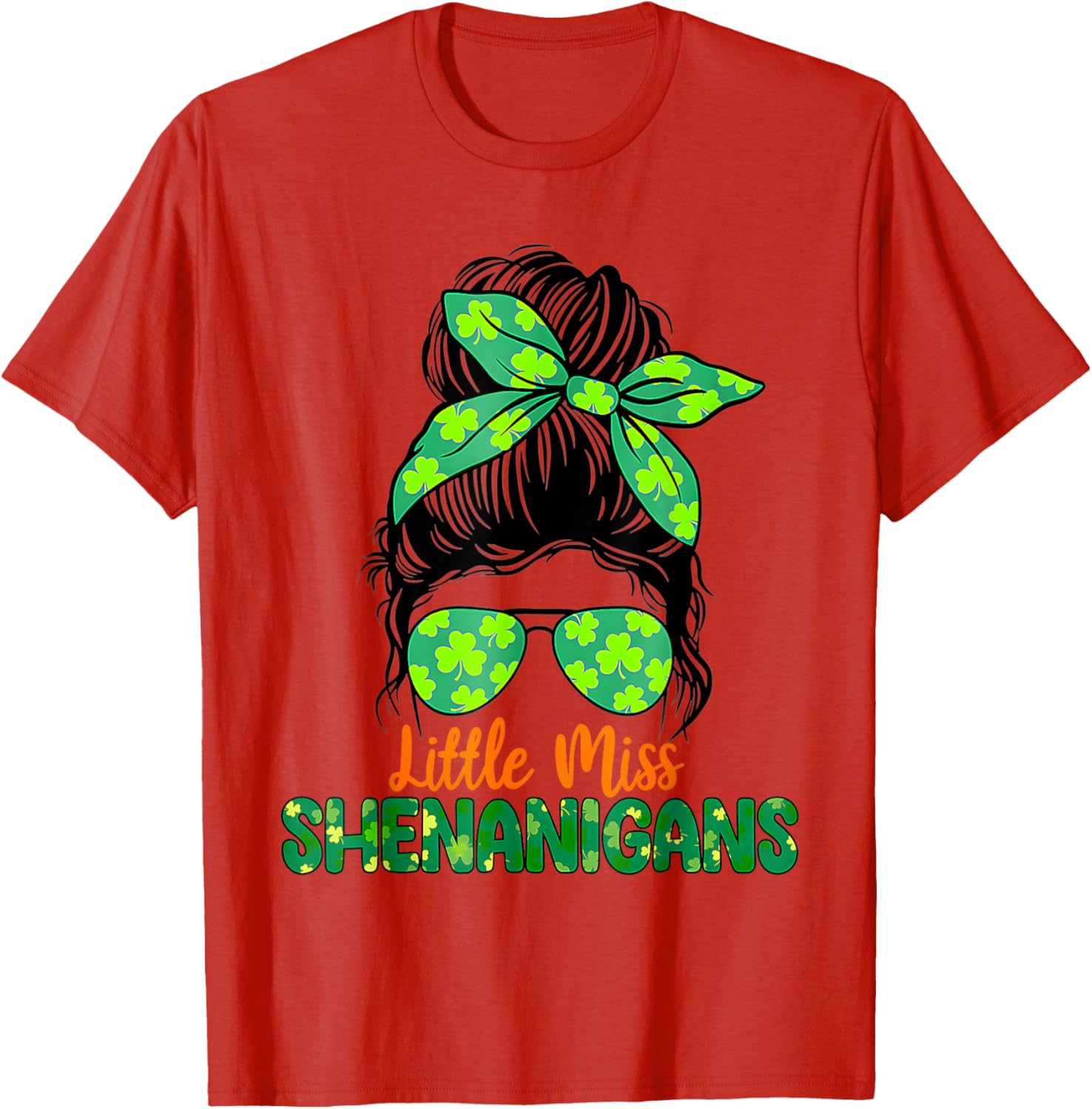 Messy Bun Little Miss Shenanigans St Patricks Day T-Shirt for Girls - 8