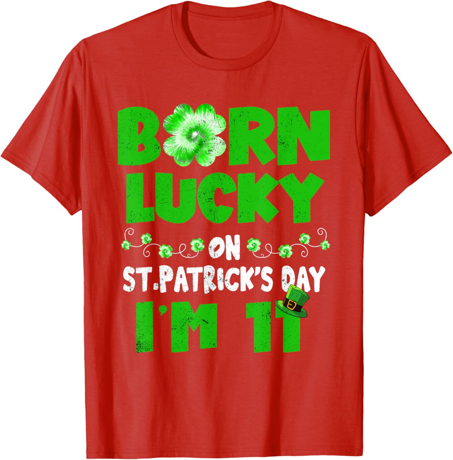 Born Lucky St. Patrick's Day 11th Birthday T-Shirt for Kids - 2