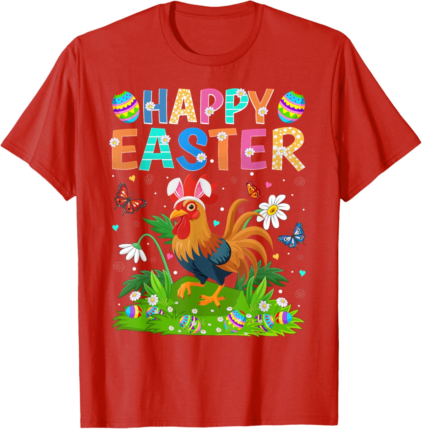 Rooster Happy Easter Egg Hunt Bunny Ear T-Shirt for Easter Sunday Fun - 15