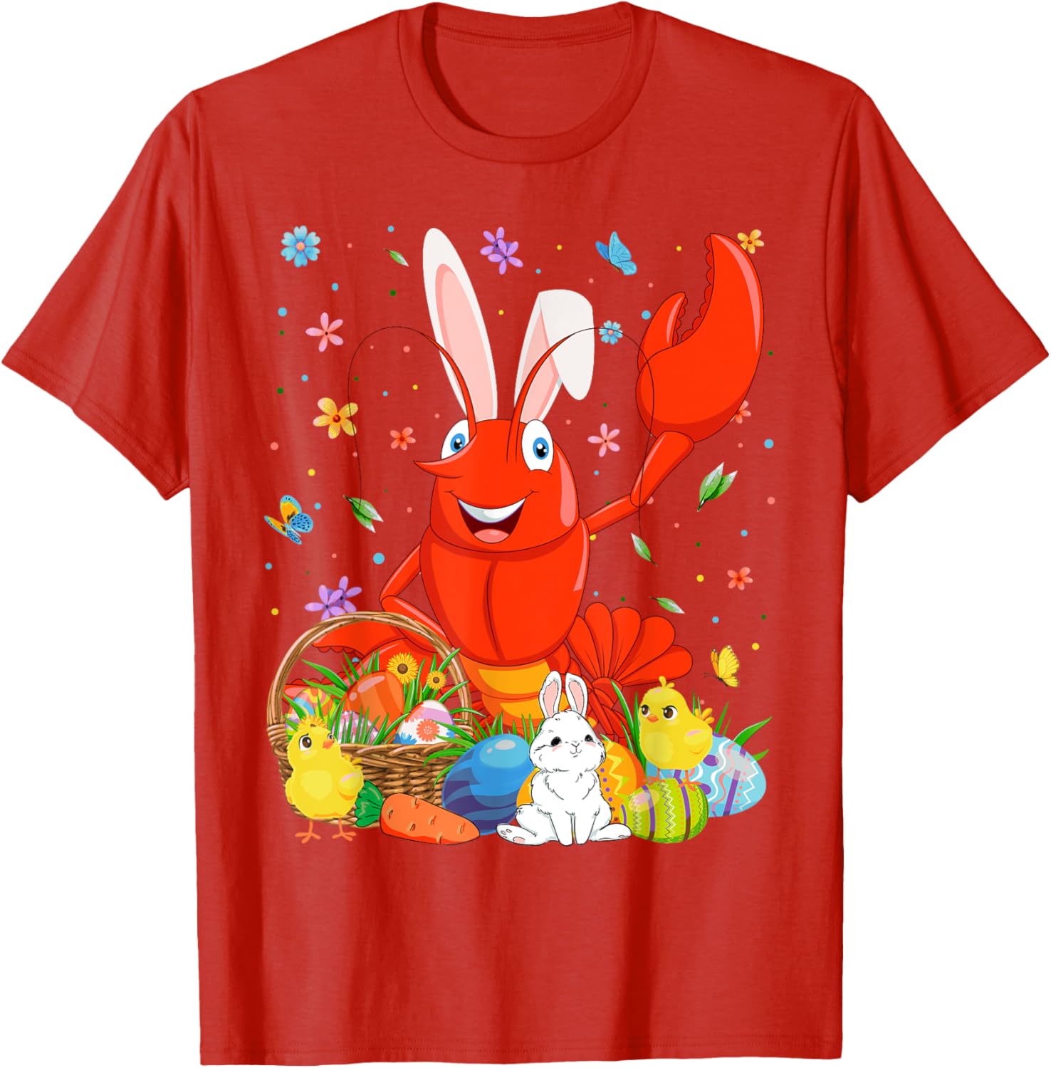 Cute Crawfish Bunny Ears Easter Eggs Basket T-Shirt for Happy Easter Day - 16