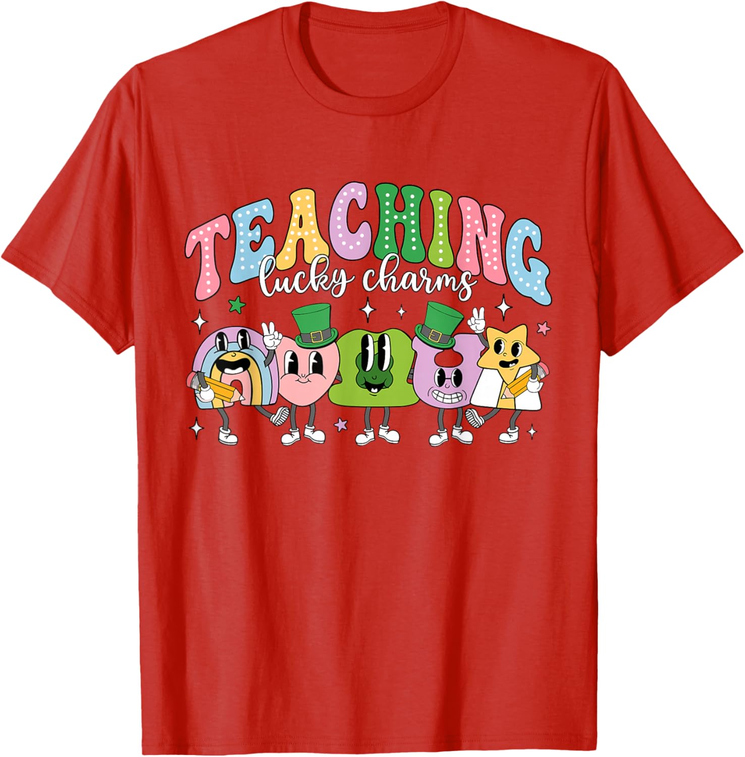 Funny Retro St Patricks Day T-Shirt for Teachers with Lucky Charms Design - 25