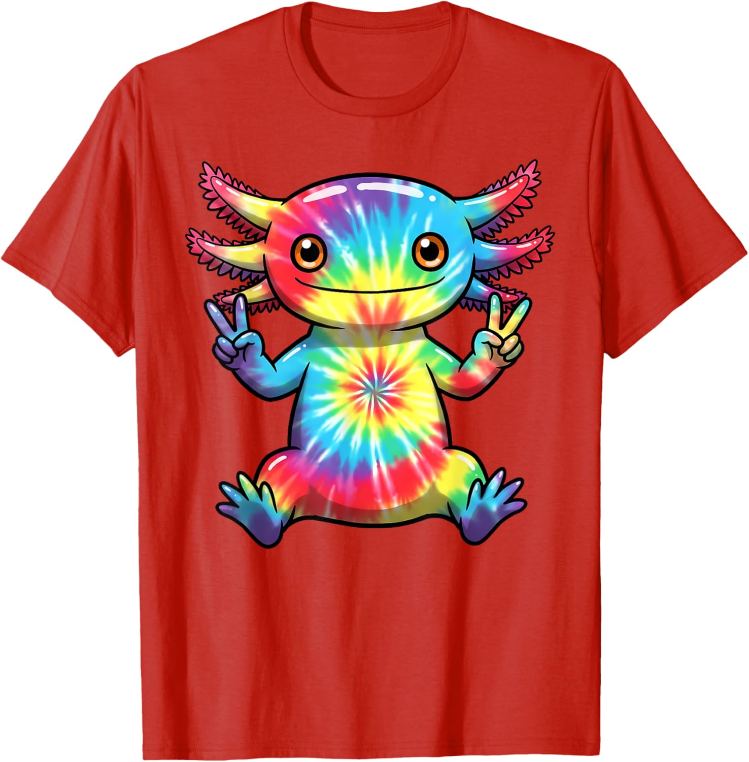 Cute Axolotl Peace Sign Tie-Dye T-Shirt for Colorful Hippie Vibes - 25