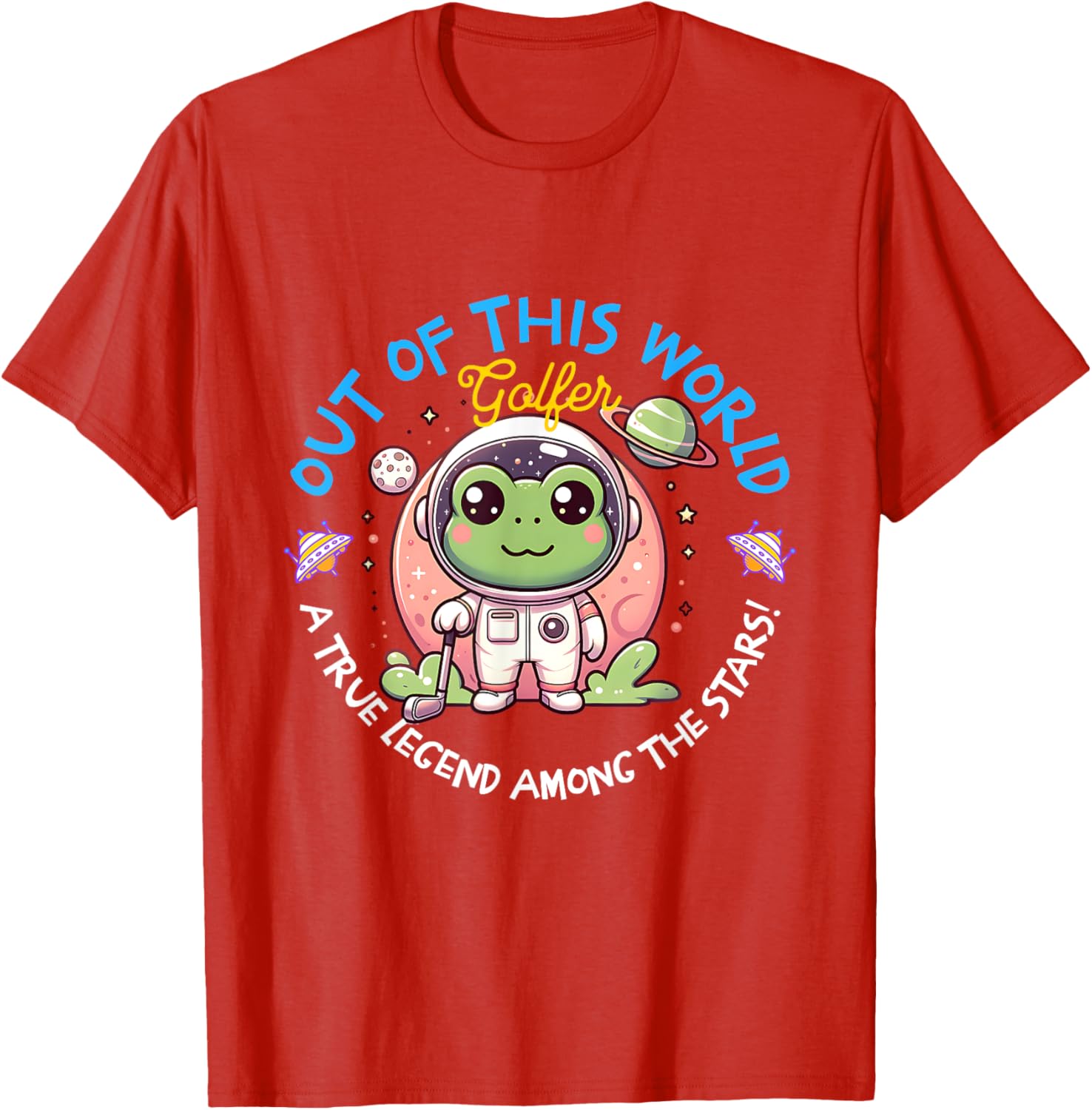 Out Of This World Golfer Frog Astronaut T-Shirt for Fun Golf Lovers - 10
