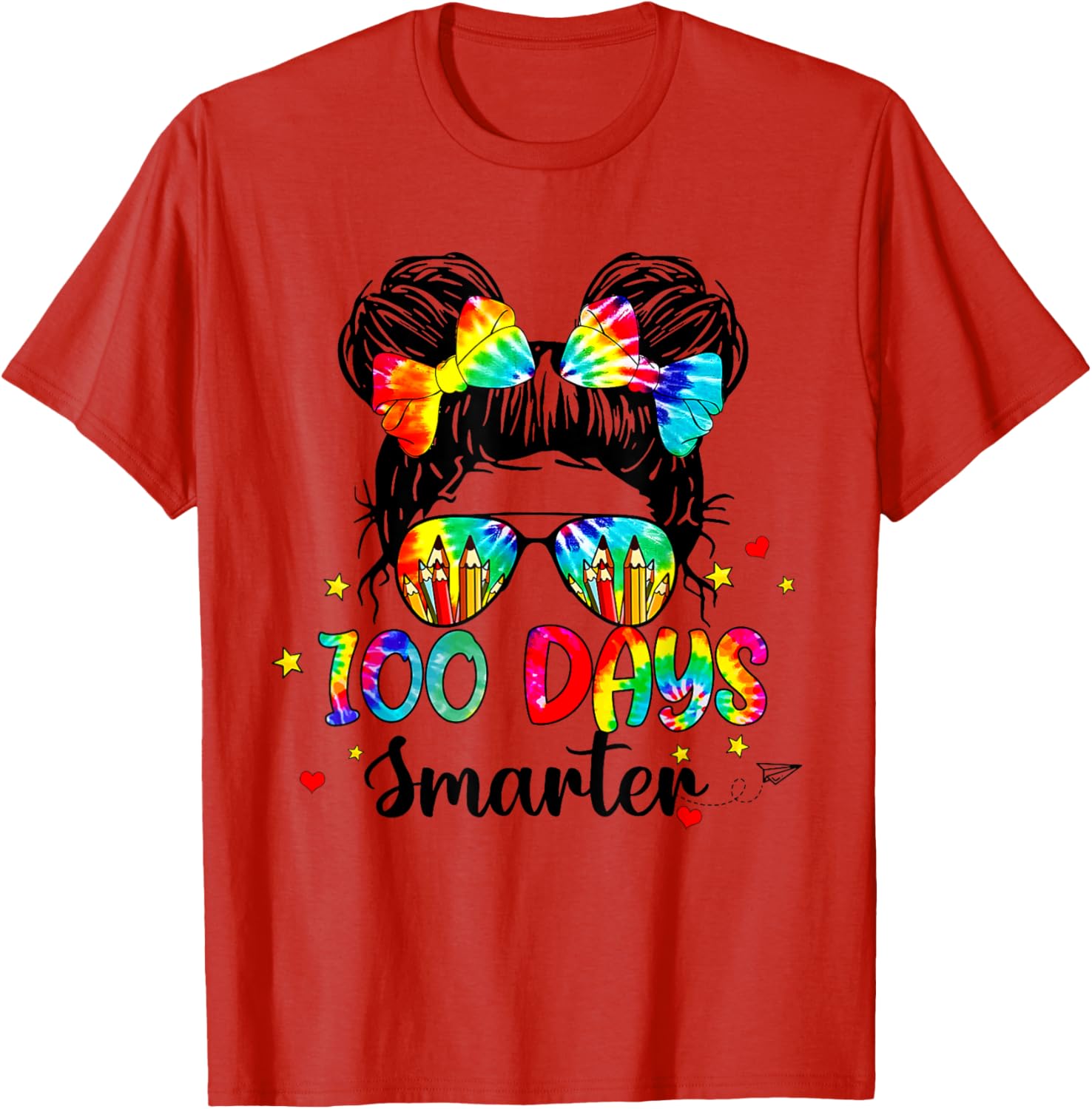 Cute Tie Dye Messy Bun 100 Days of School Shirt for Kids - 10