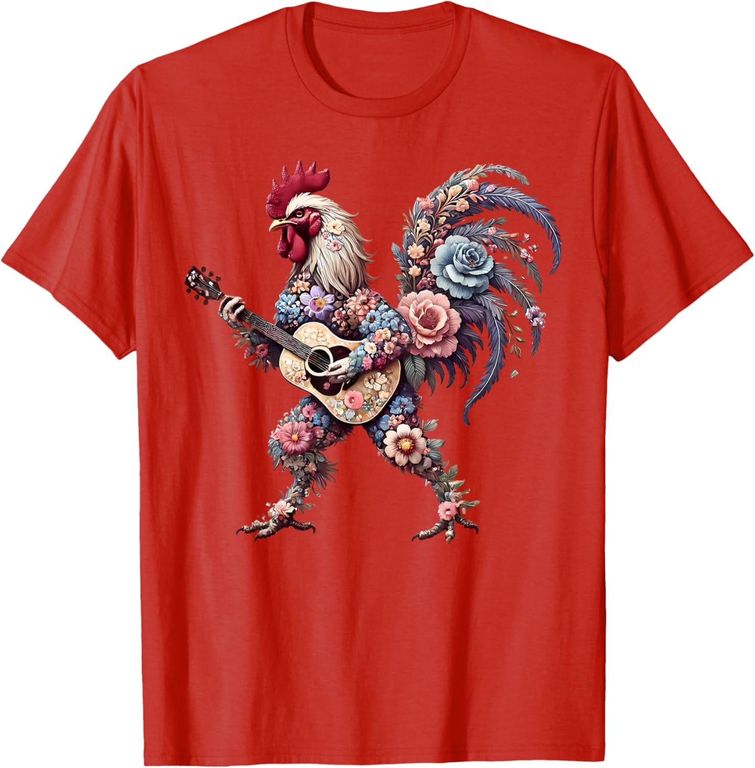 Funny Floral Rooster Guitarist T-Shirt Perfect for Music Lovers - 3