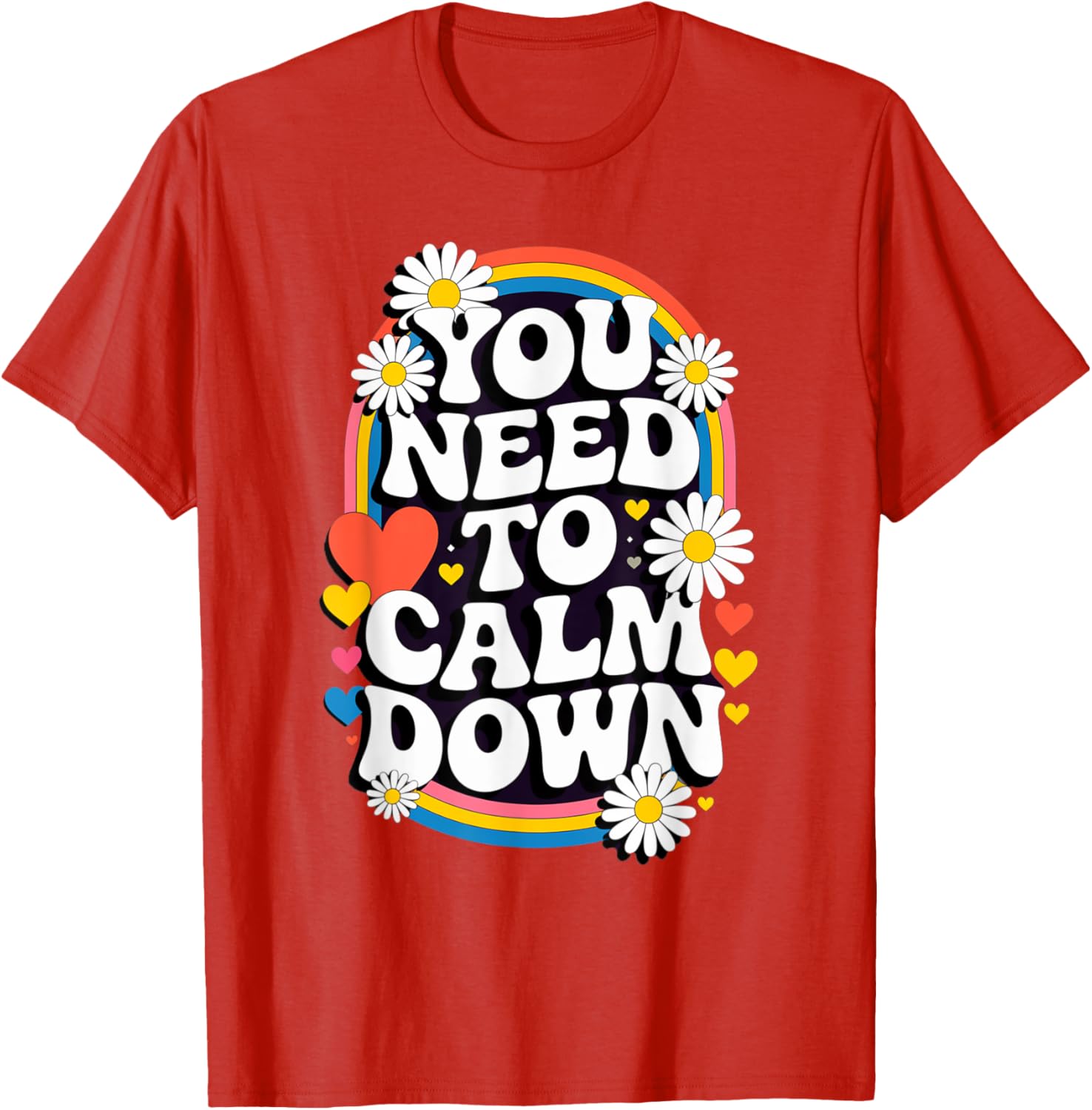 Groovy Rainbow Daisy T-Shirt for Calm Vibes and Fun Gifts - 20