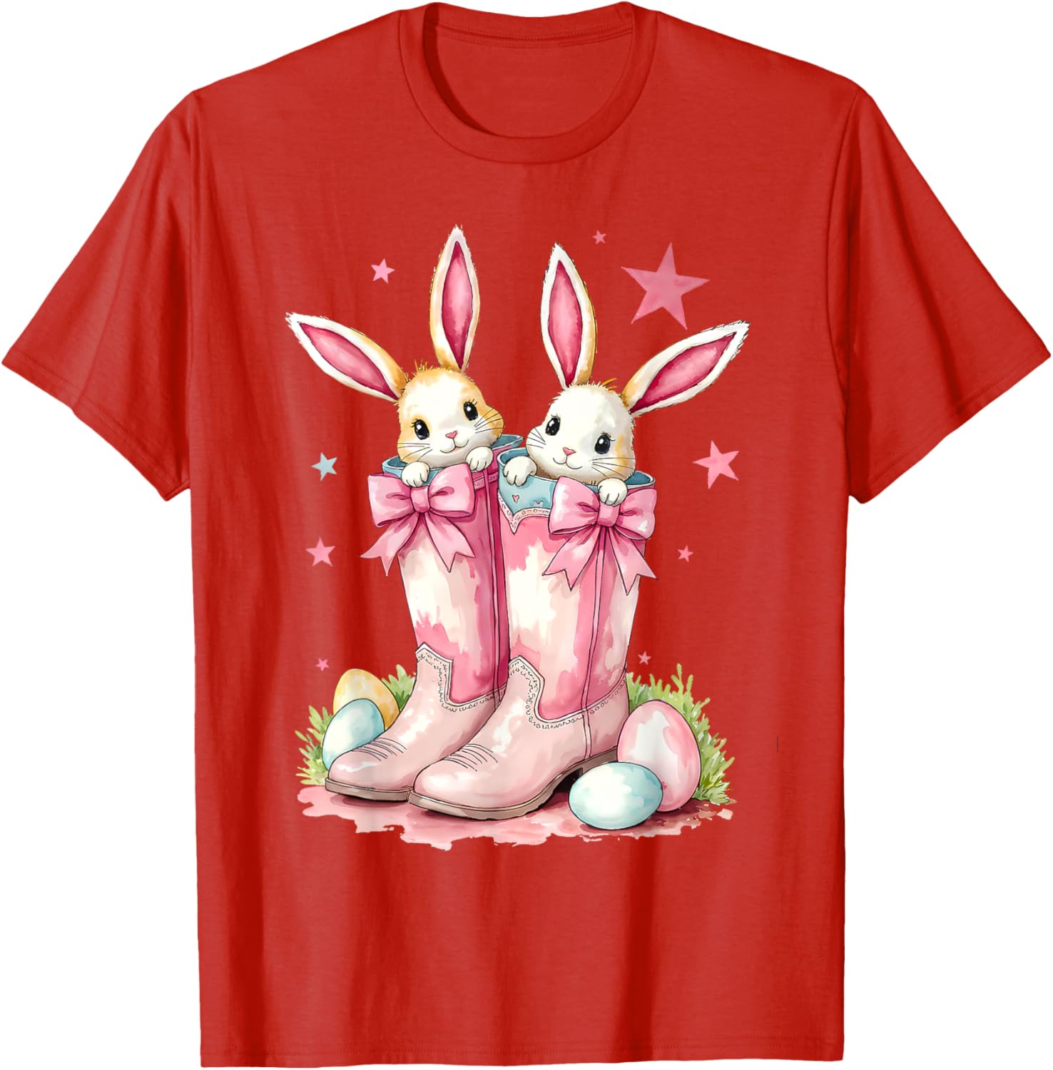 Howdy Easter Bunny Cowboy Boots T-Shirt for Women and Girls - 8