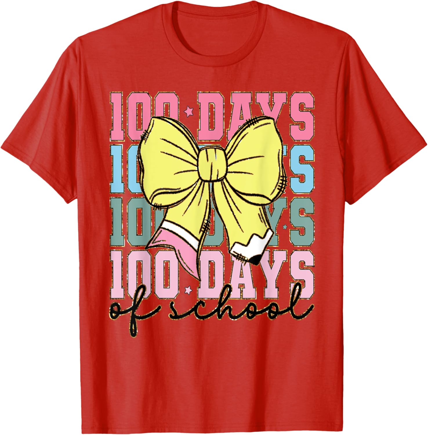 Cute 100 Days of School Coquette Bow T-Shirt for Girls - 21