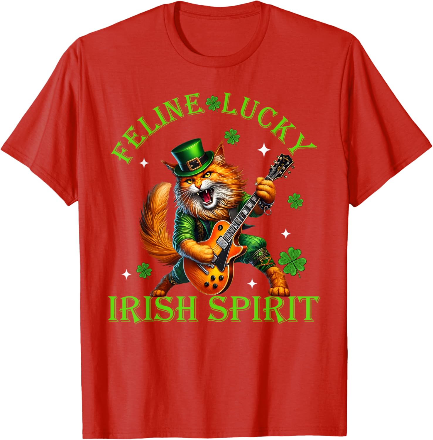 Feline Lucky St. Patrick's Day Cat Rocker T-Shirt for Men, Women, Kids - 3
