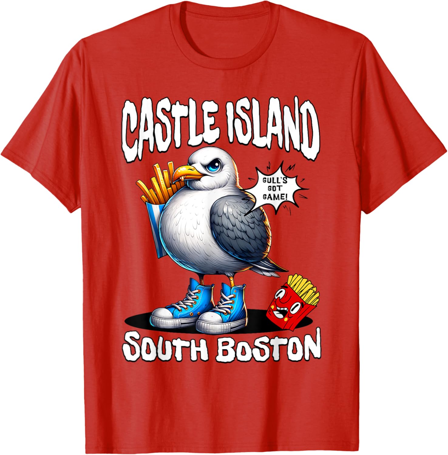 Funny Castle Island Seagull French Fries T-Shirt for Food Lovers - 12