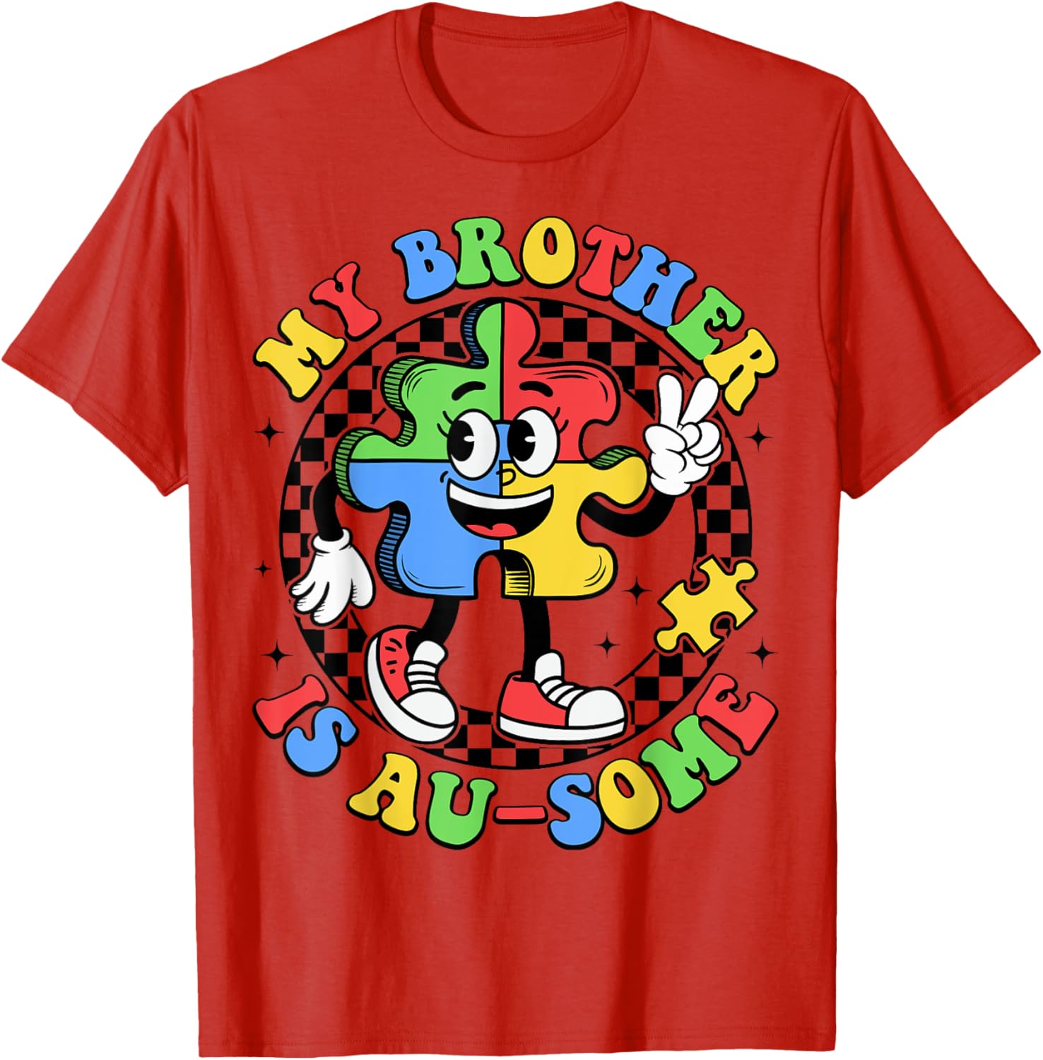 Retro My Brother is Awesome Autism Awareness T-Shirt for Sisters - 4
