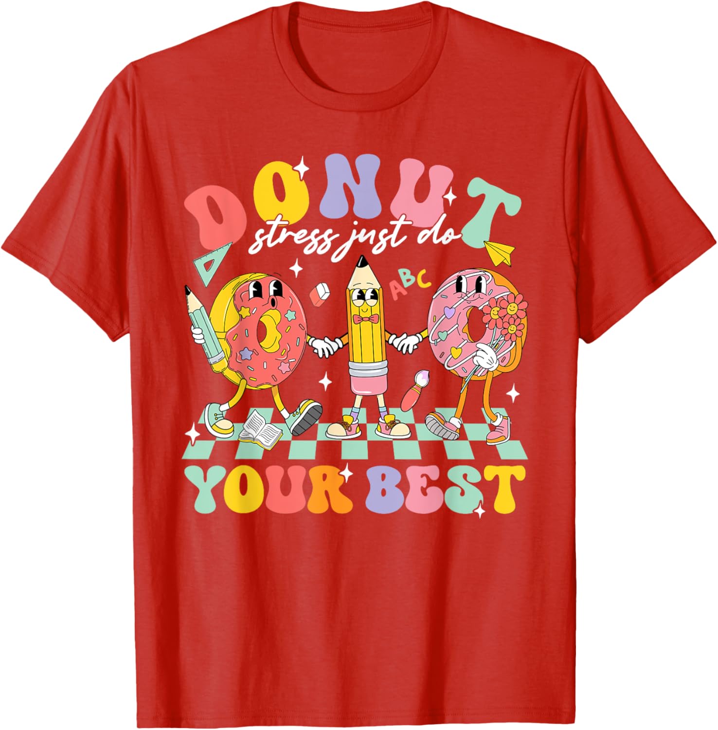 Groovy Donut Stress Test Day T-Shirt for Kids and Teachers Fun Style - 13