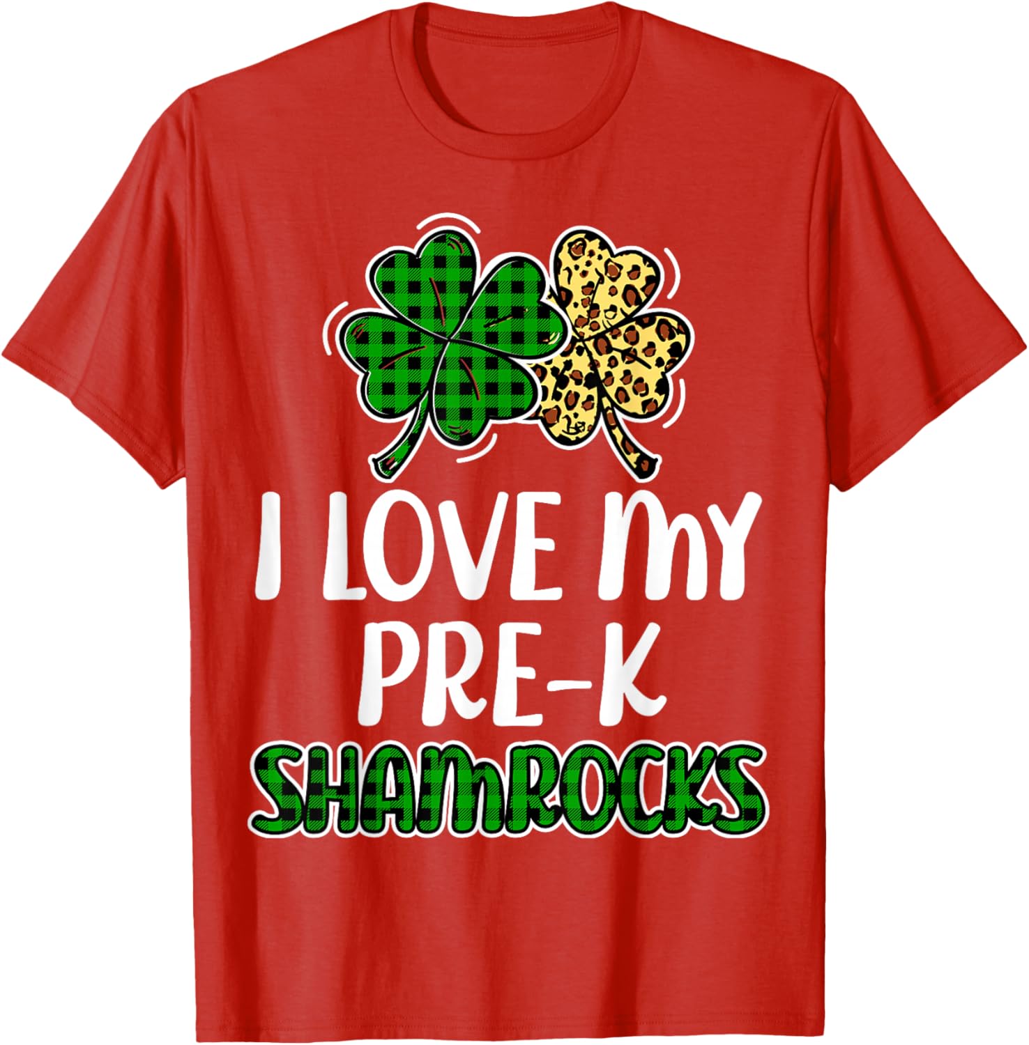 I Love My Pre-K Shamrocks Buffalo Plaid St Patricks Day T-Shirt - 11
