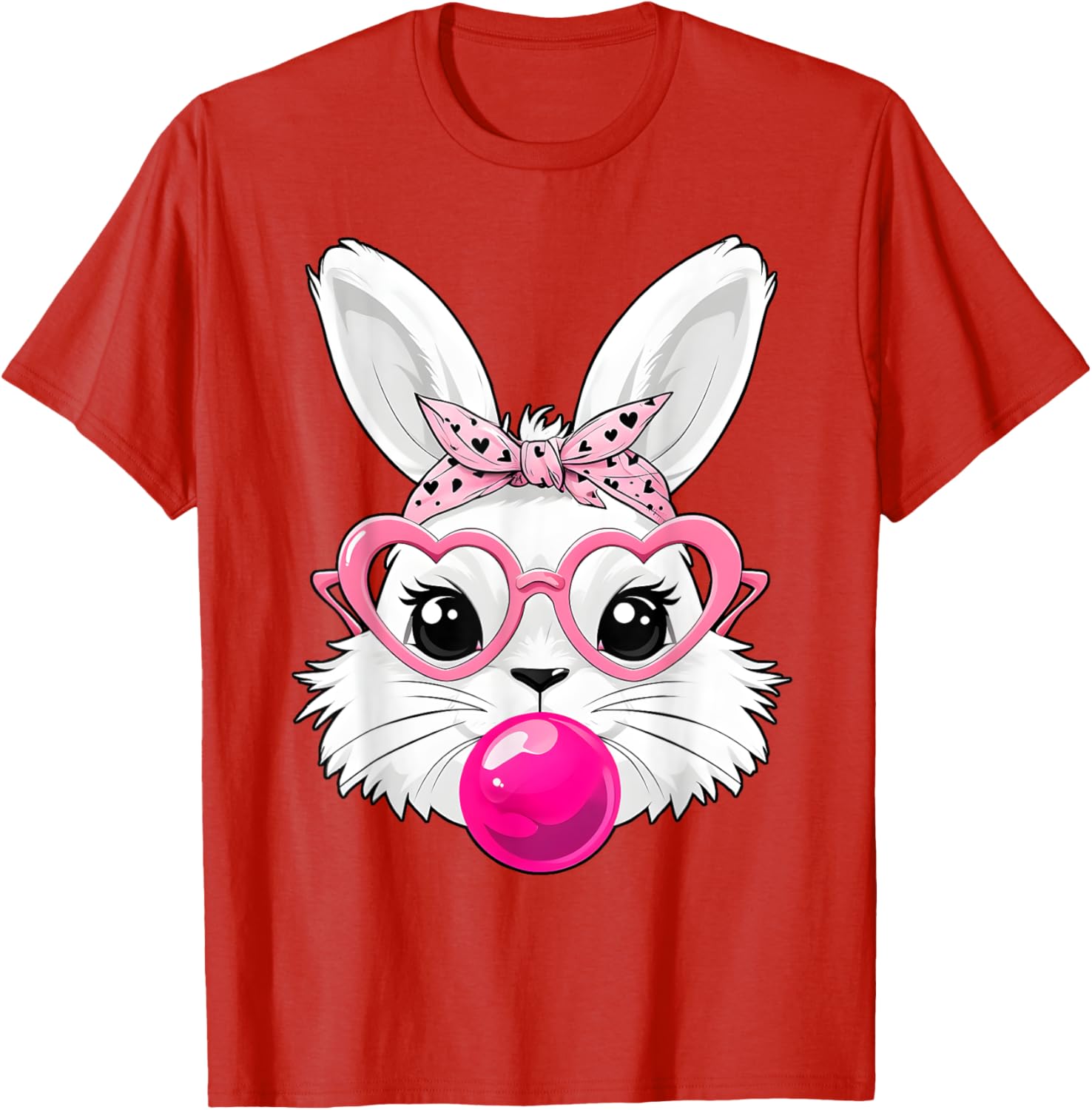 Cute Bunny Face T-Shirt with Heart Glasses for Easter Day Fun - 18