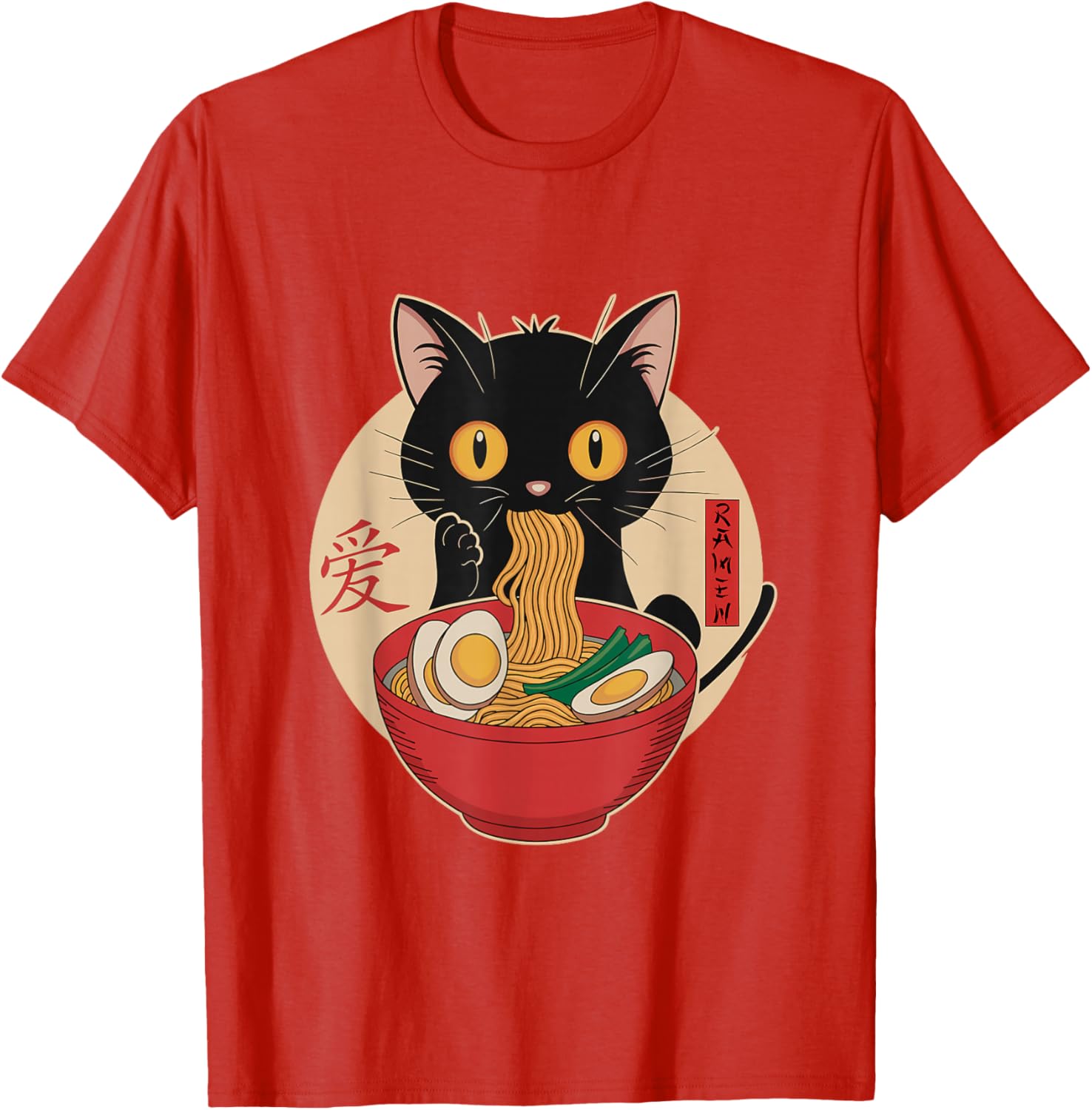 Cute Cat Eating Ramen Noodles Kawaii Anime T-Shirt for Cat Lovers - 1