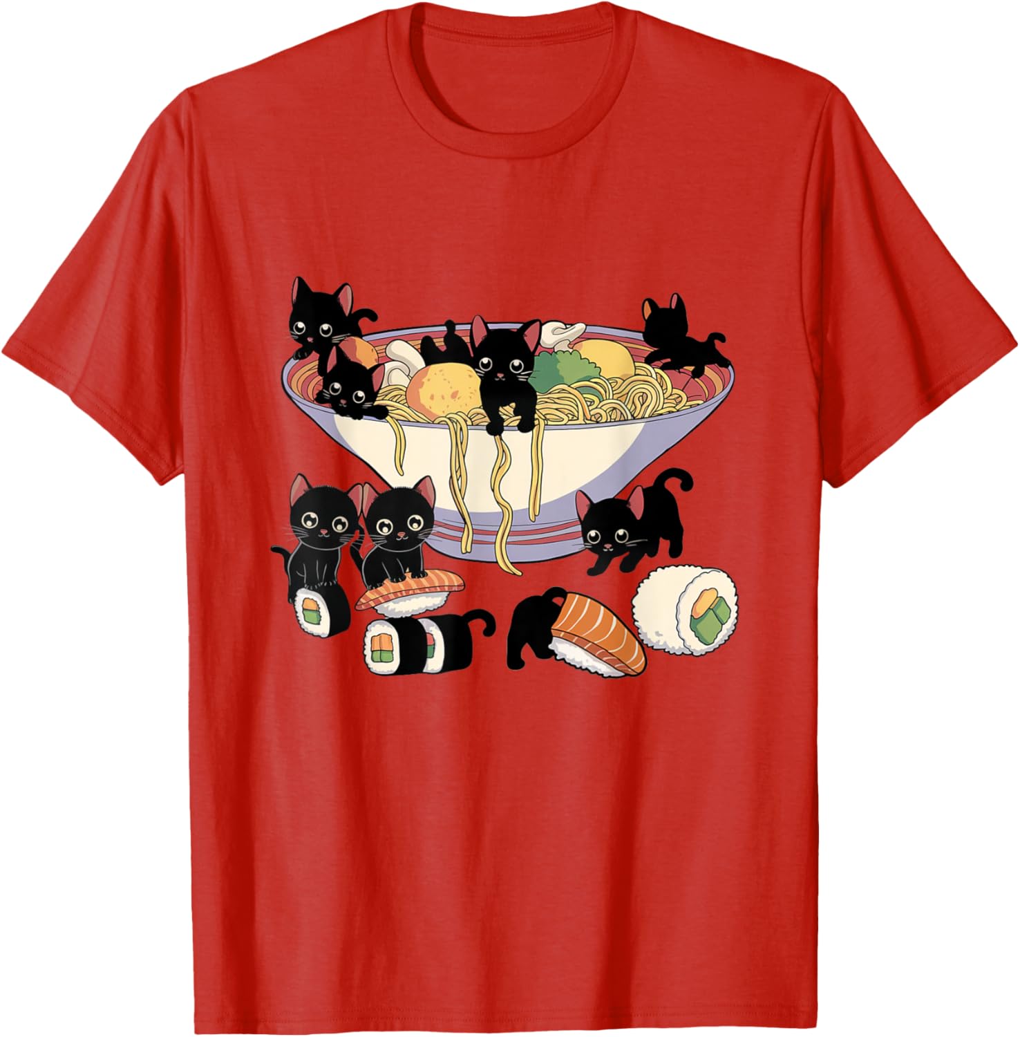 Cute Cat Ramen Sushi T-Shirt for Anime Lovers and Cat Enthusiasts - 13