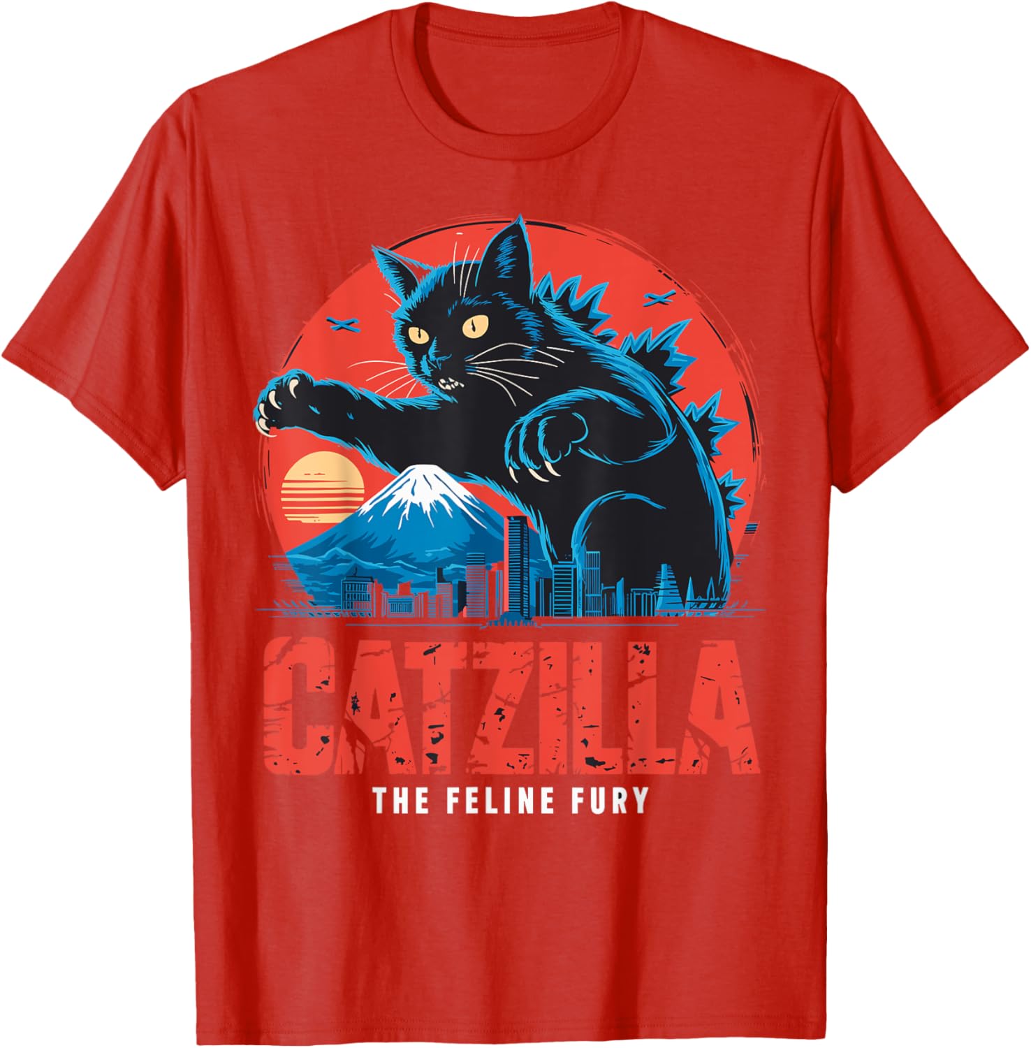 Catzilla Black Cat Vintage T-Shirt for Cat Lovers in Japan Style - 7