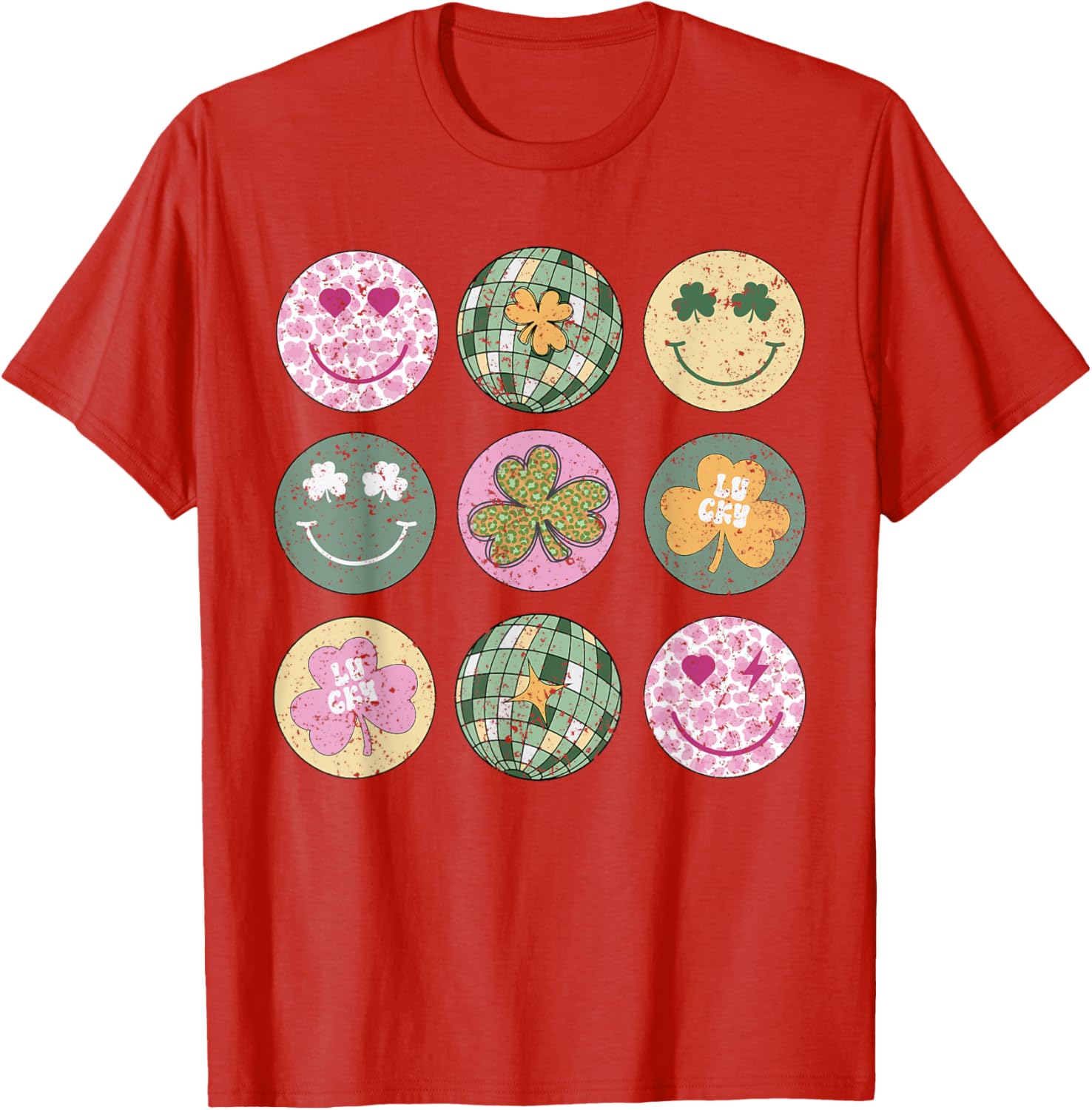 Shamrock Smile Face Disco Ball T-Shirt for Retro St Patricks Day Fun - 4