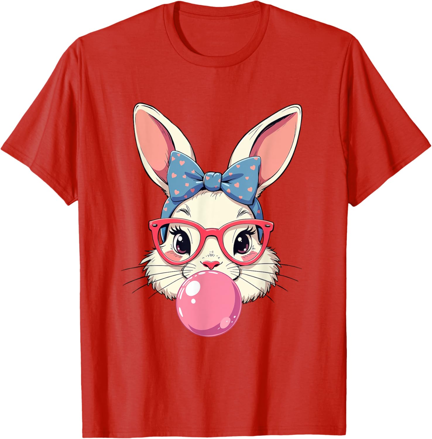 Cute Bunny Face T-Shirt with Heart Glasses and Bandana for Easter Fun - 12