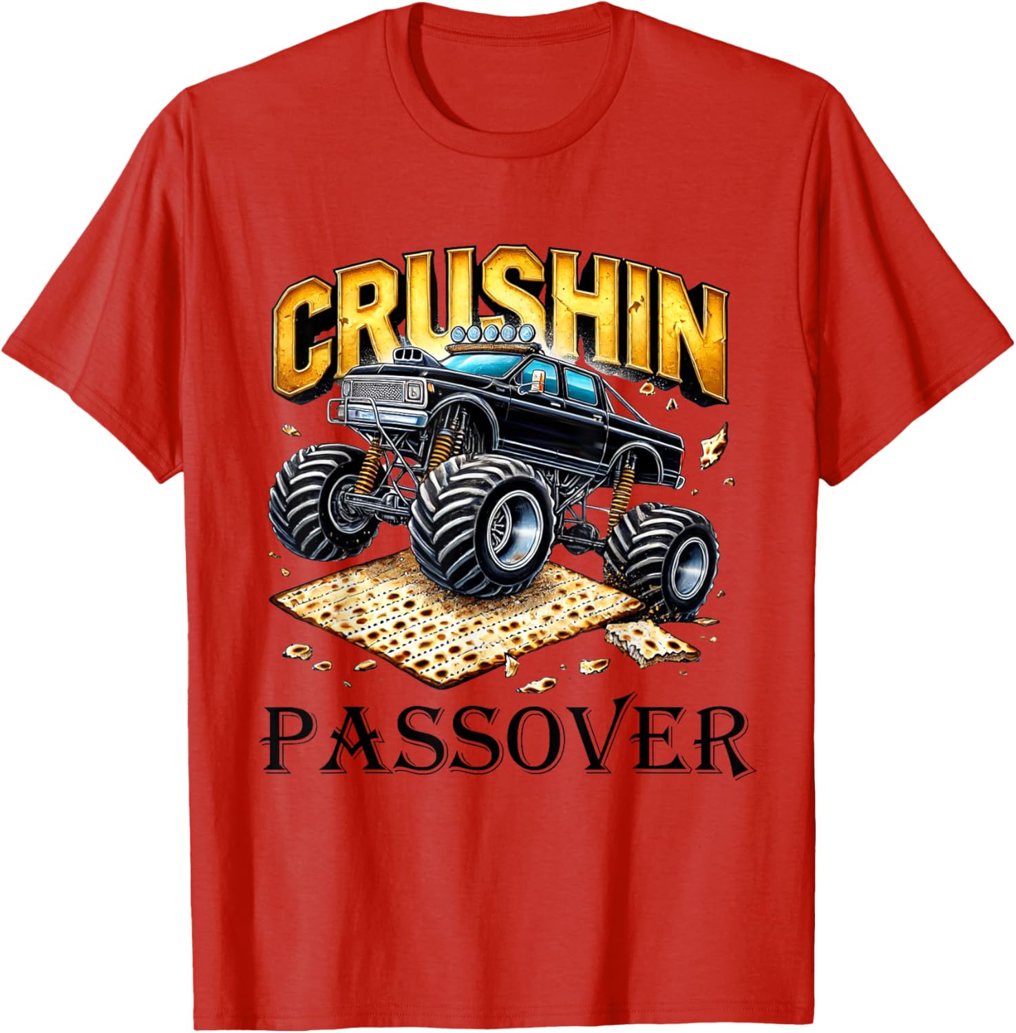 Funny Crushin' Passover Monster Truck Matzah T-Shirt for Celebrations - 5