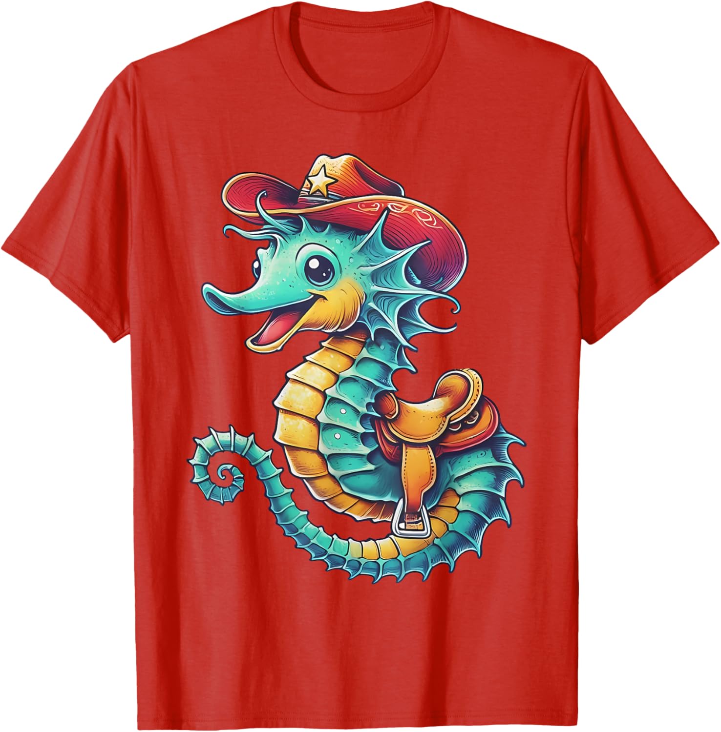 Colorful Cowboy Seahorse Ocean Rodeo T-Shirt for Fun Sea Adventures - 4