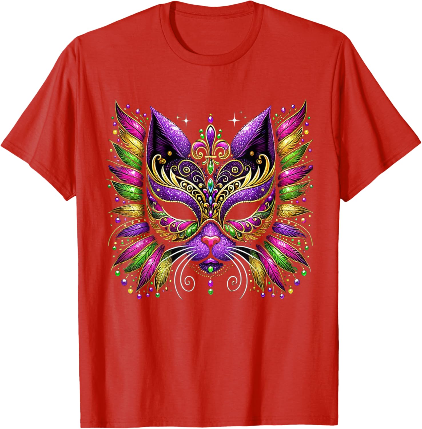 Mardi Gras Cat Mask T-Shirt for Women and Kids Perfect for 2025 Celebrations - 14