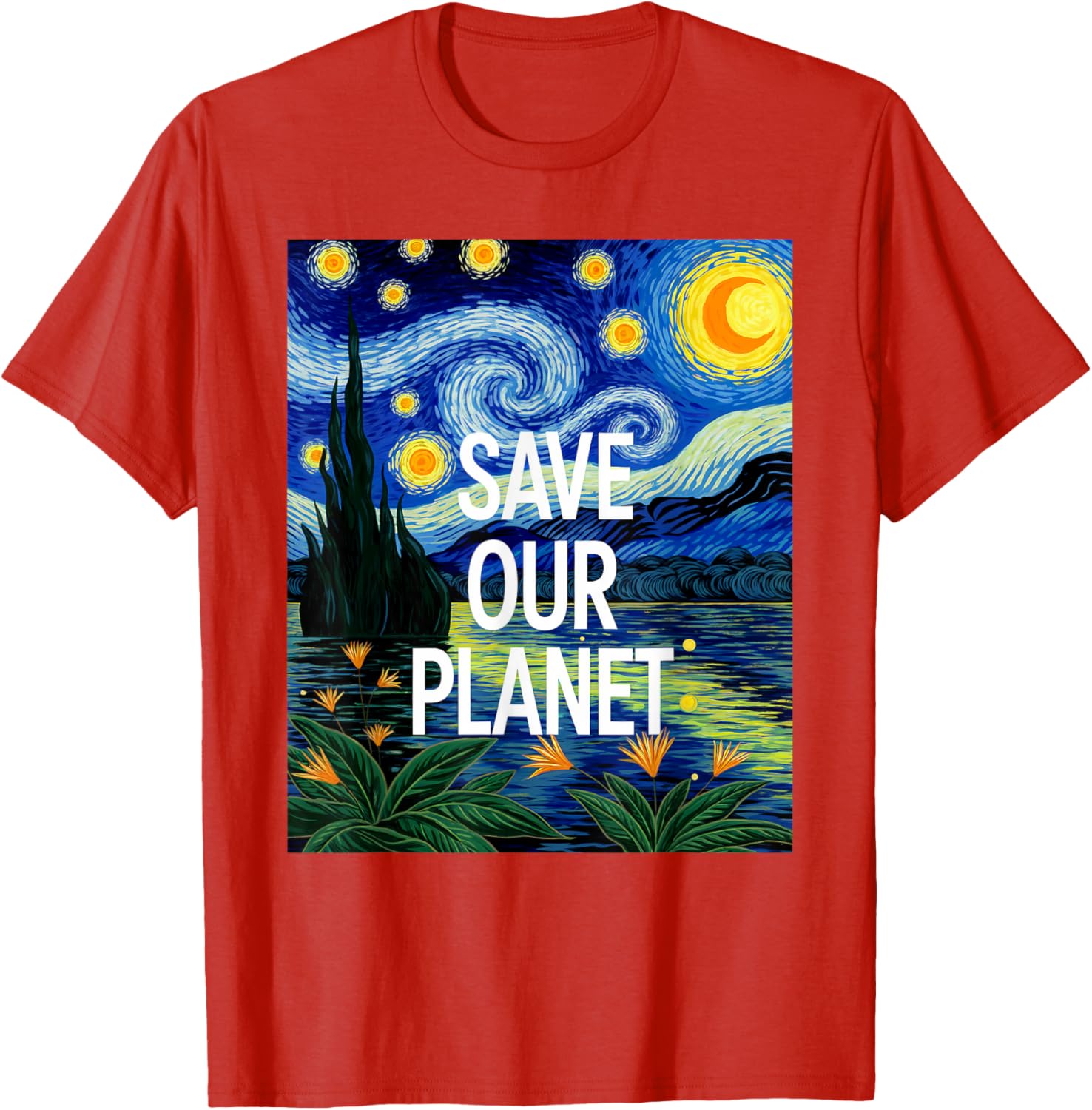 Save Our Planet Starry Night Nature Art T-Shirt for Eco Activists - 18