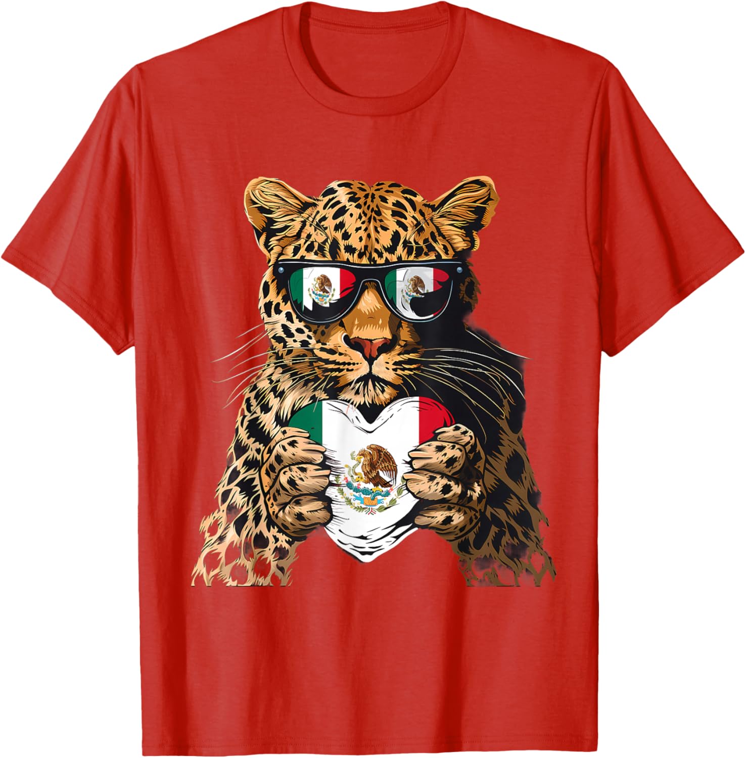 Mexico Flag Heart Leopard Sunglasses T-Shirt for Proud Mexican Roots - 14