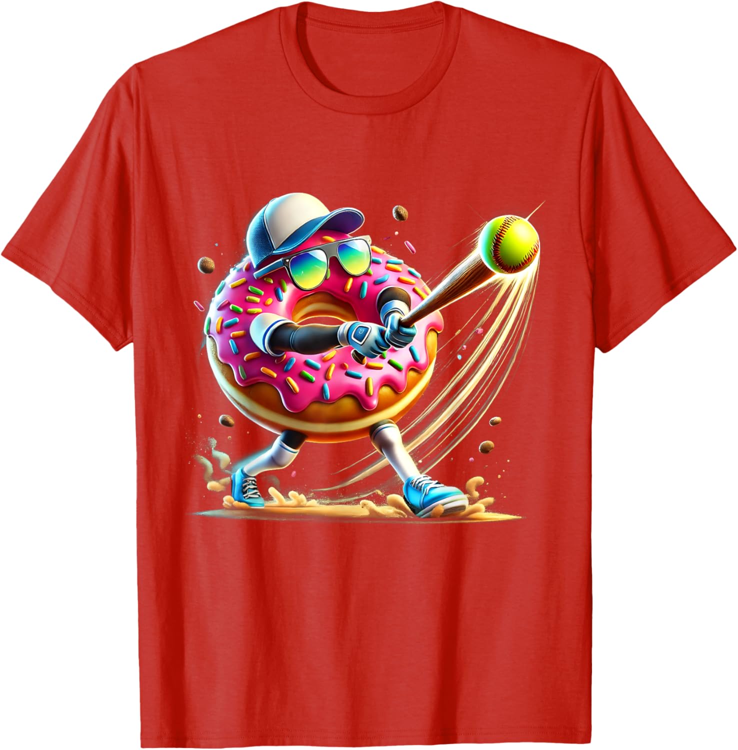 Donut Lover Softball Player T-Shirt Fun Sports Tee for All Ages - 12