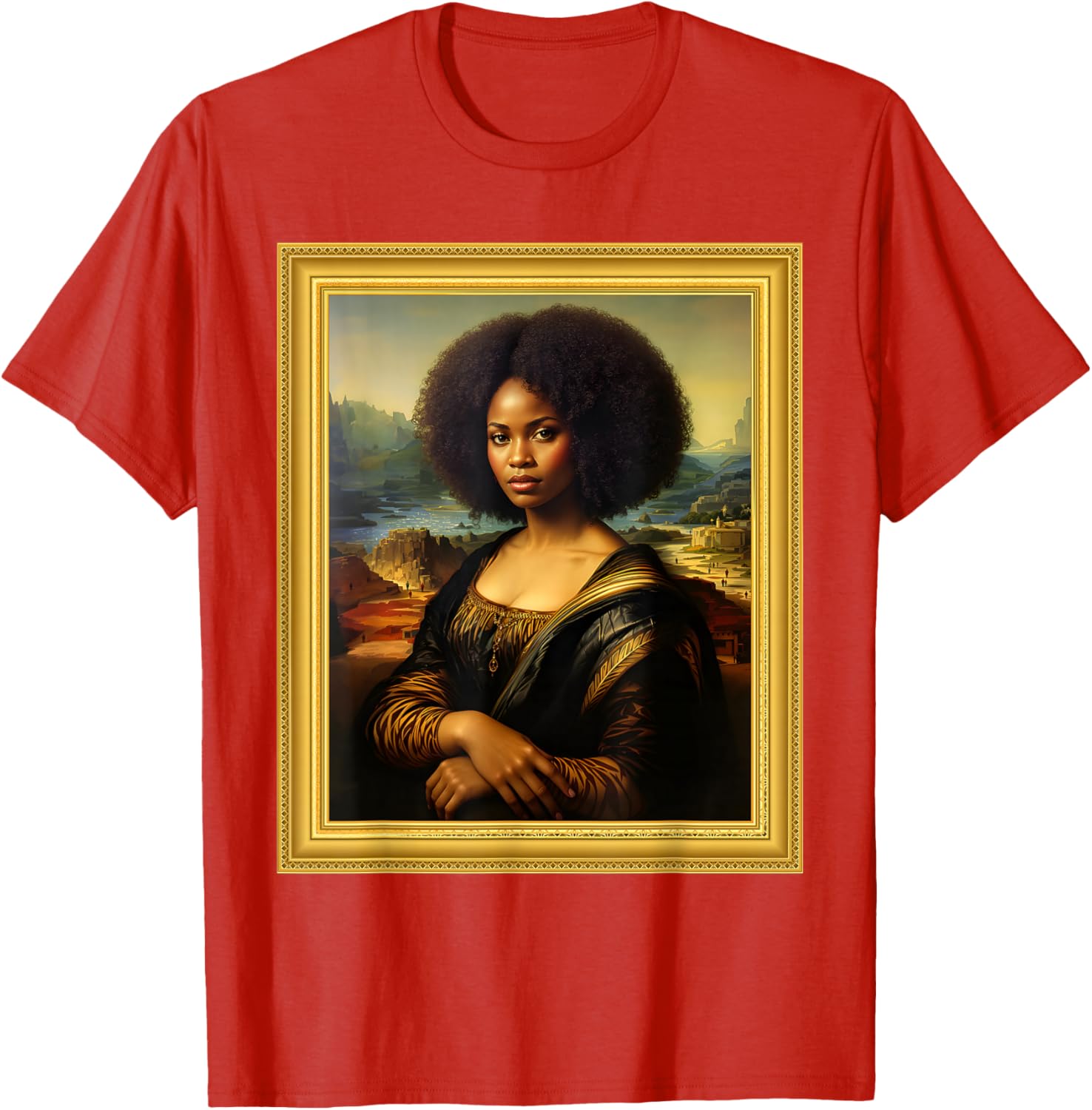 Black Mona Lisa Afro Queen T-Shirt for Black History Month Celebration - 10