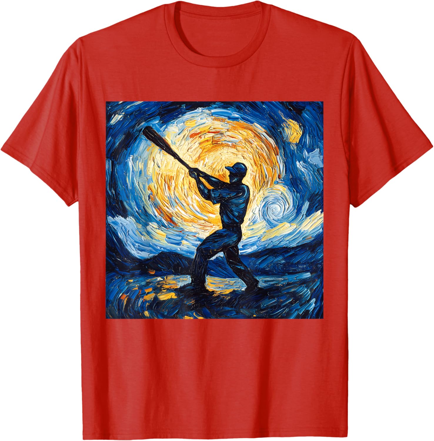 Van Gogh Starry Night Baseball Player T-Shirt for Art and Sports Lovers - 1