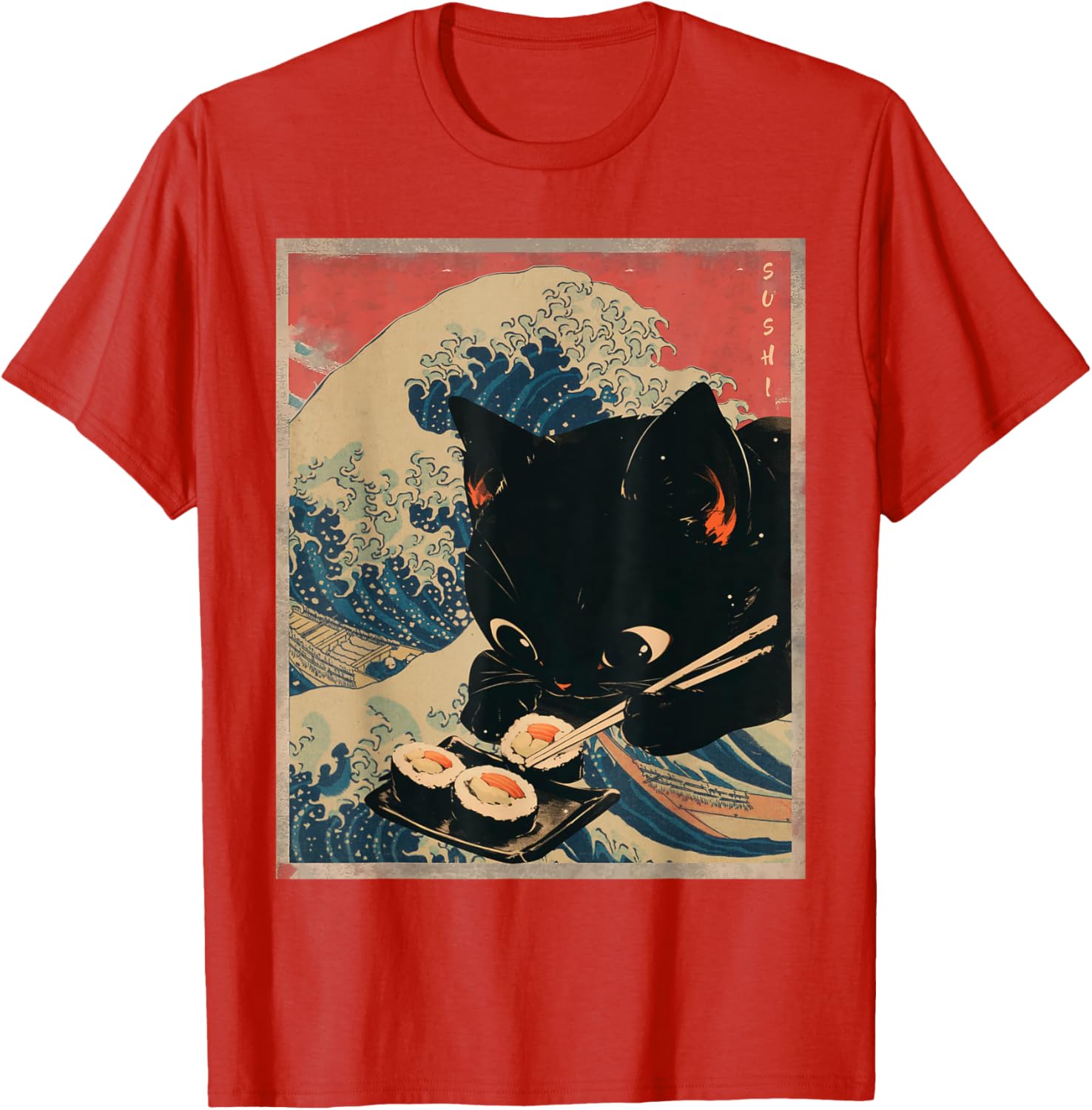 Kawaii Sushi Cat T-Shirt Cute Japanese Anime Clothing for Cat Lovers - 16
