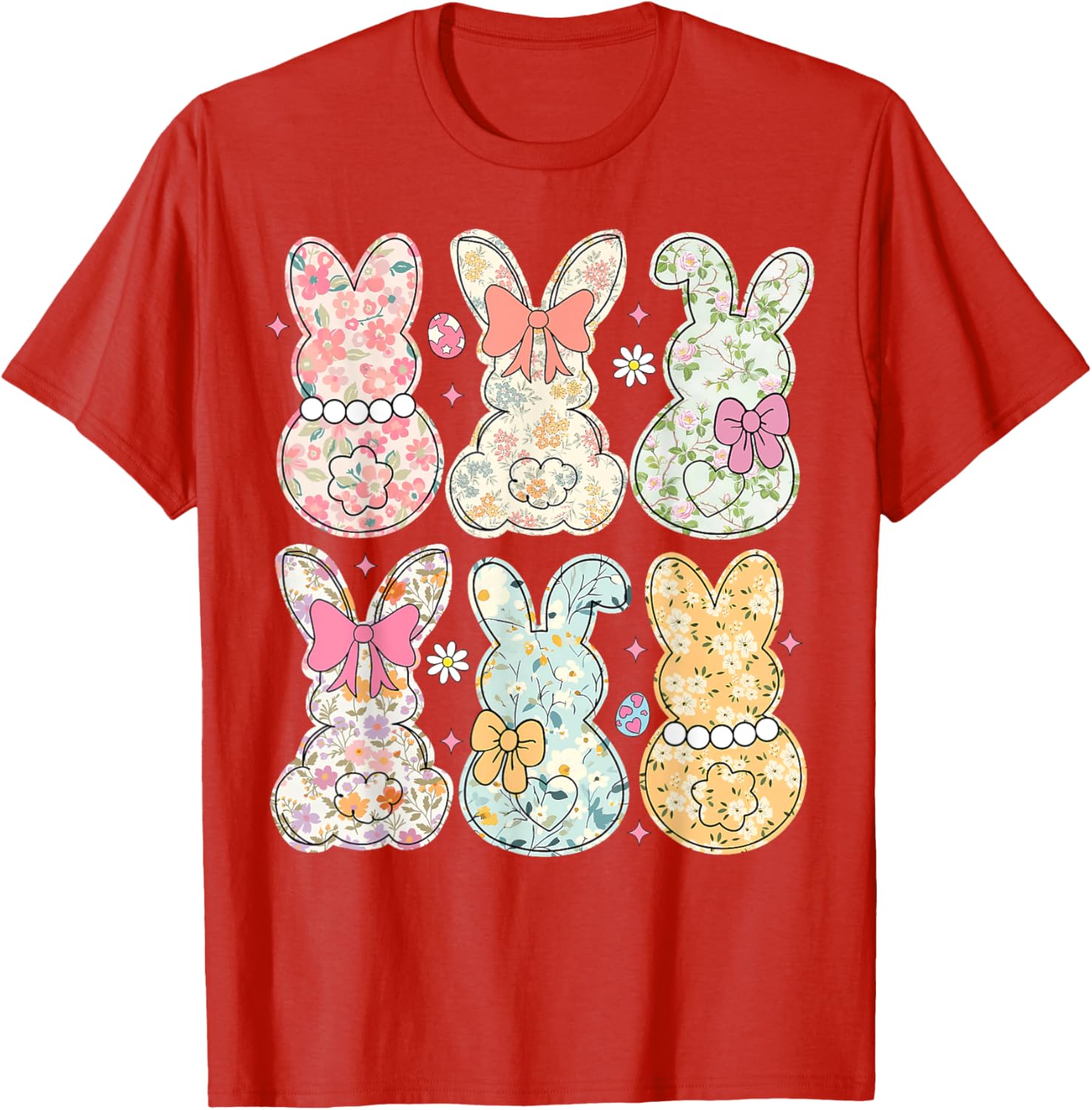 Coquette Bow Easter Bunny Retro Boho Flower T-Shirt for Women and Girls - 5