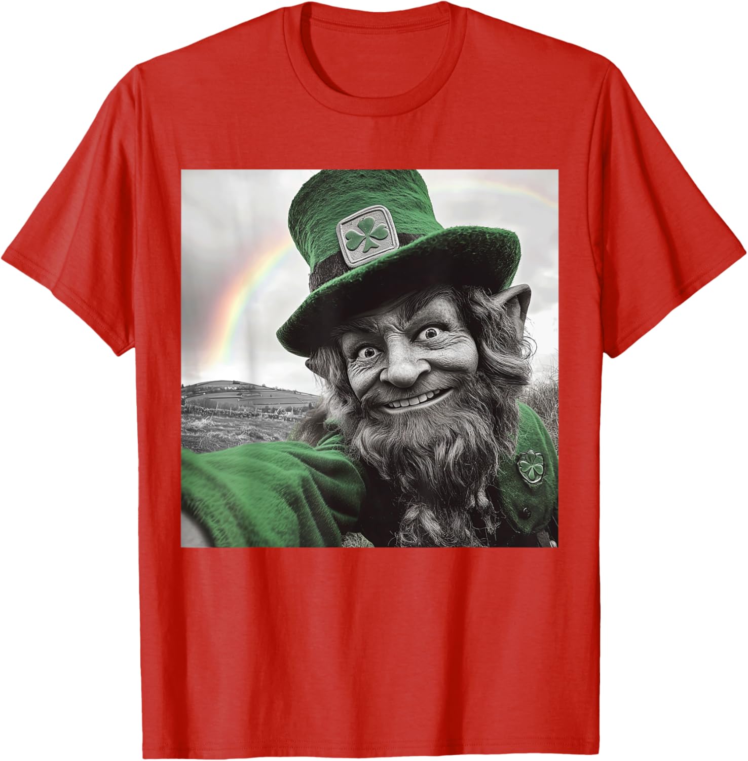 Funny St Patricks Day Rainbow Leprechaun Selfie T-Shirt for Festive Fun - 4