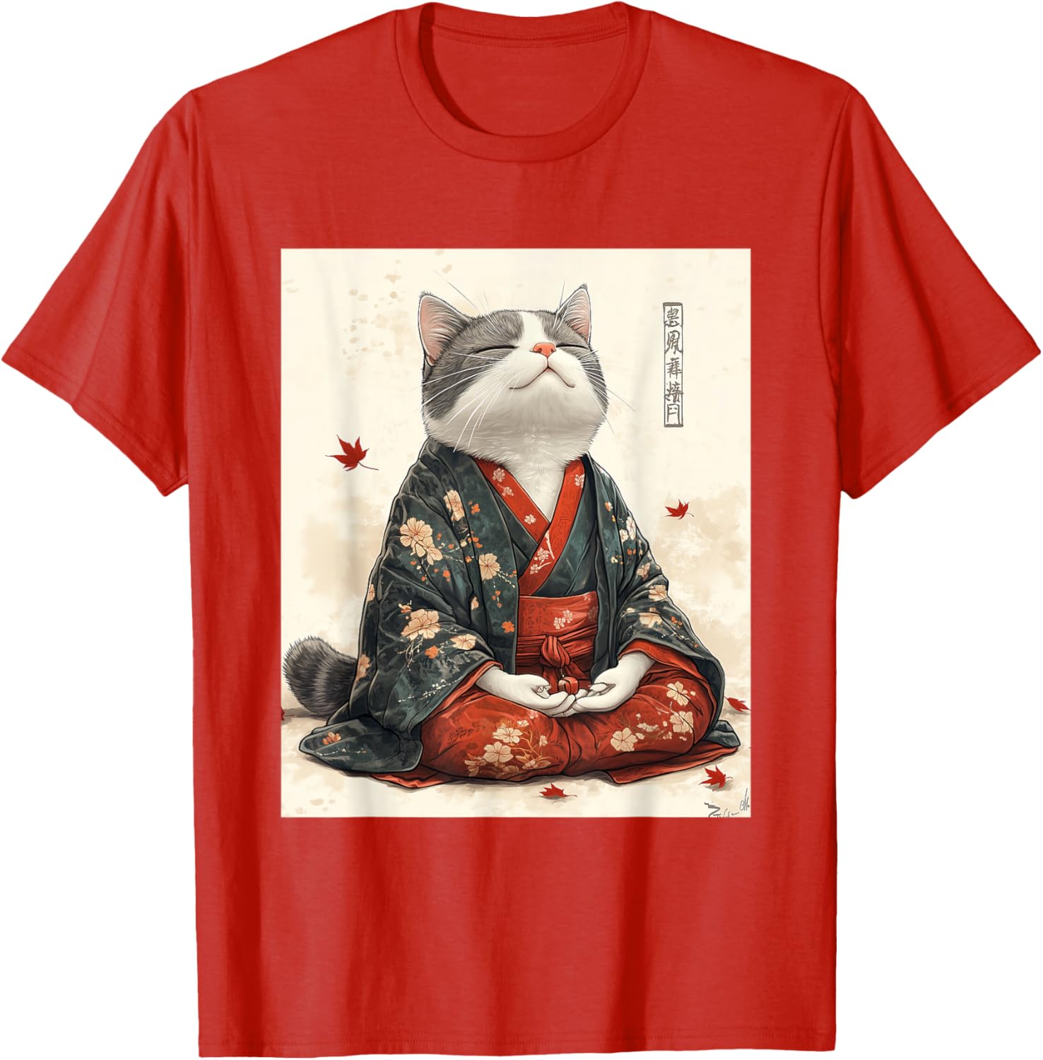 Zen Cat Graphic Tee for All - Meditating Japanese Art Style T-Shirt - 1