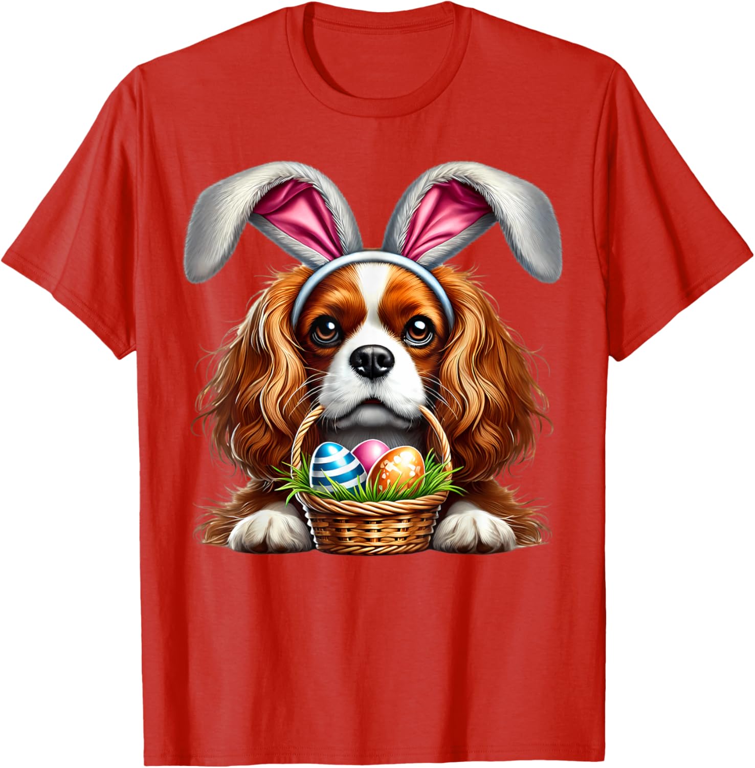 Cute Bunny Ear Cavalier King Charles Spaniel Easter Eggs T-Shirt - 20