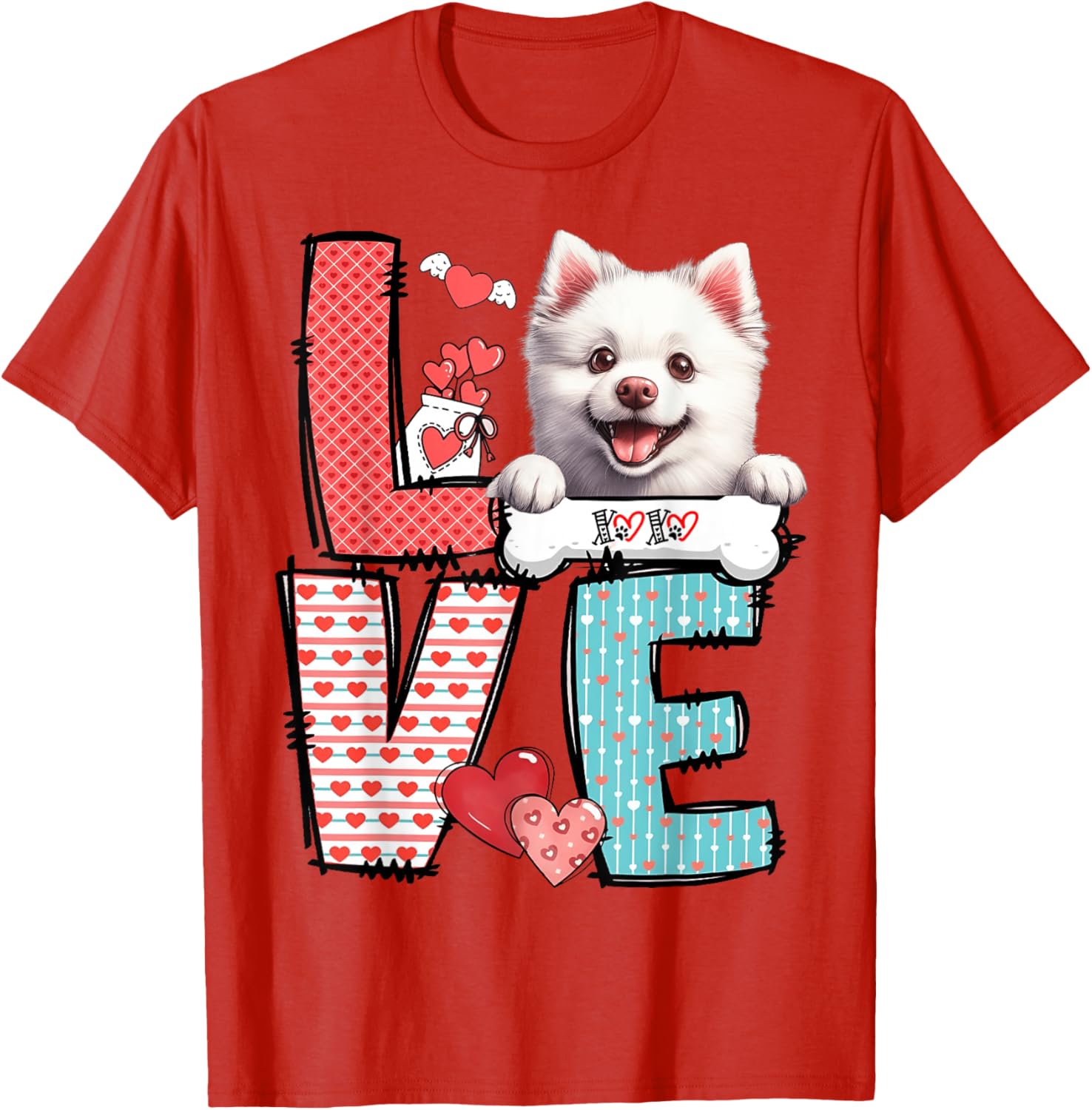 Love American Eskimo Dog Valentine's Day T-Shirt for Dog Lovers - 2