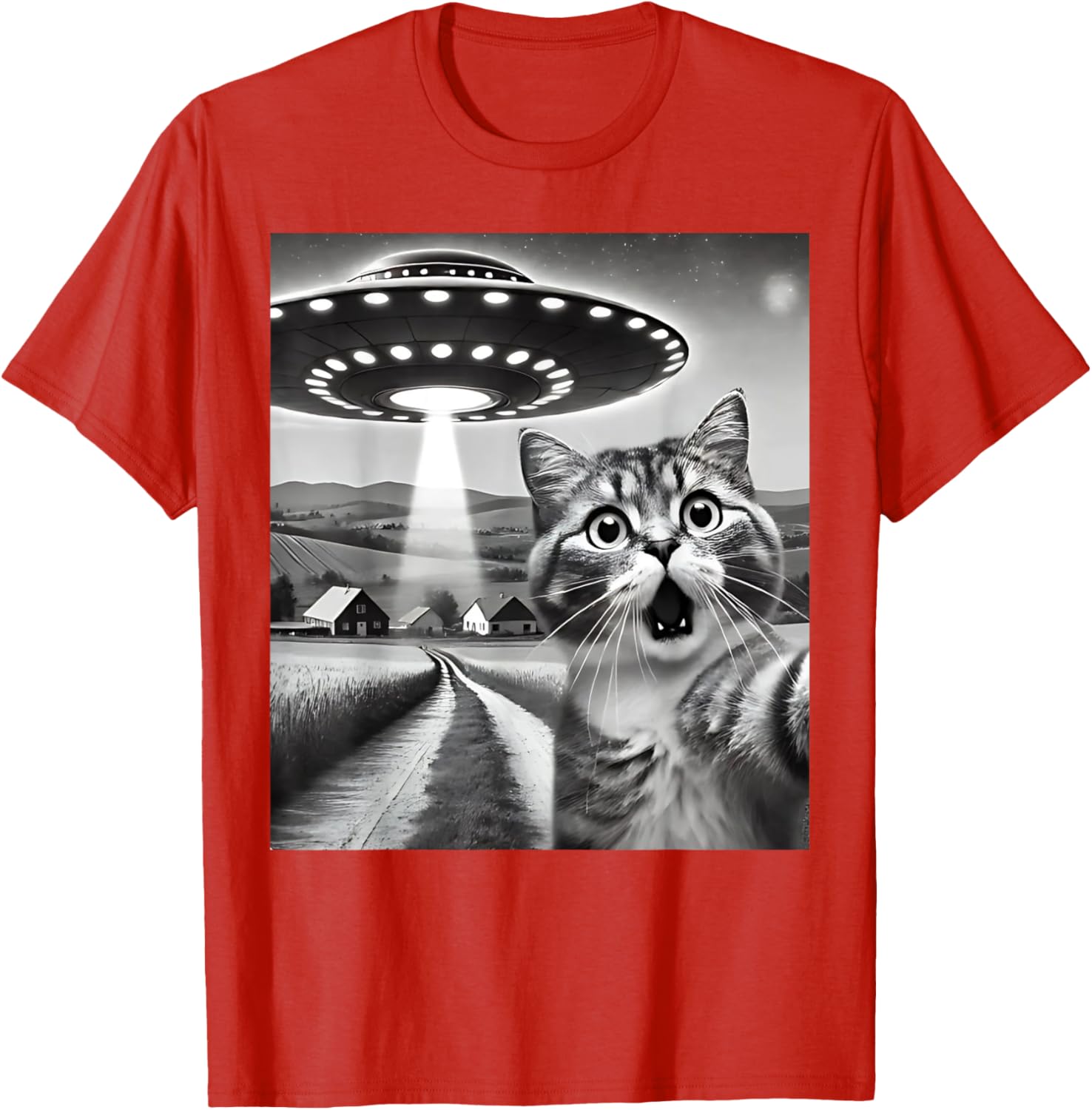 Funny Cat Selfie with Alien UFO T-Shirt for Men, Women, and Kids - 21