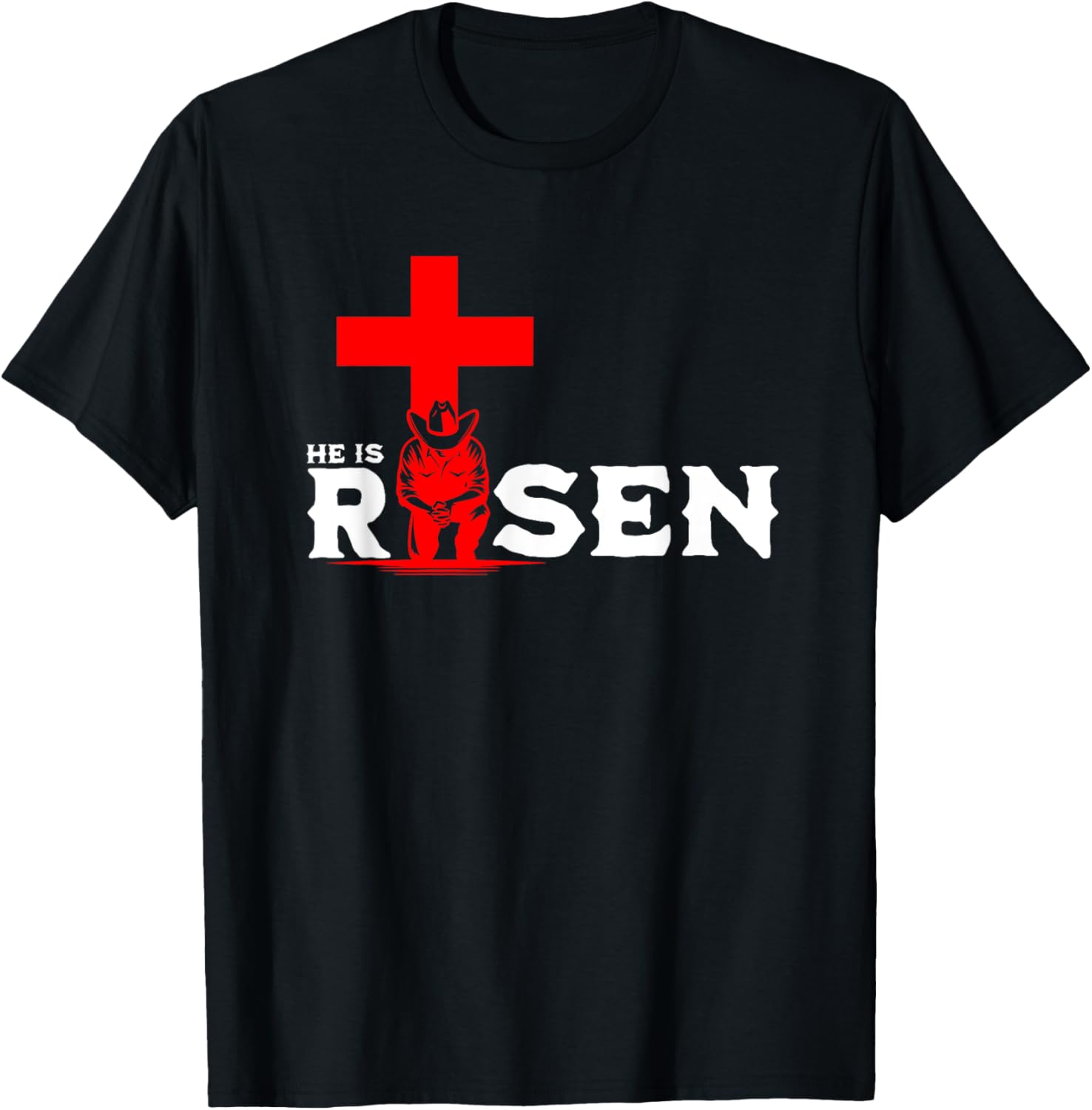 Cowboy Kneeling Cross Easter Risen Christian Jesus T-Shirt for All - 7