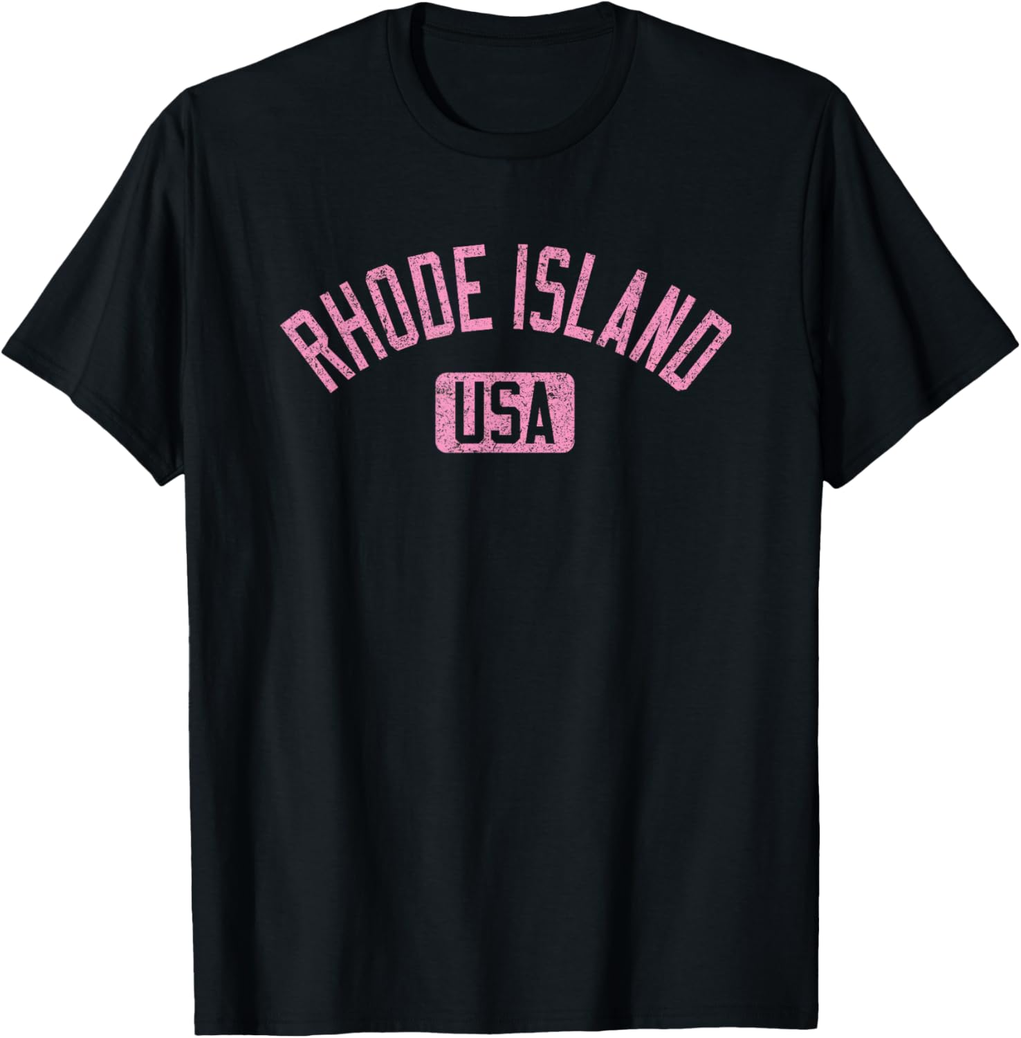 Rhode Island Distressed Pink T-Shirt with Arched Text for Casual Style - 1