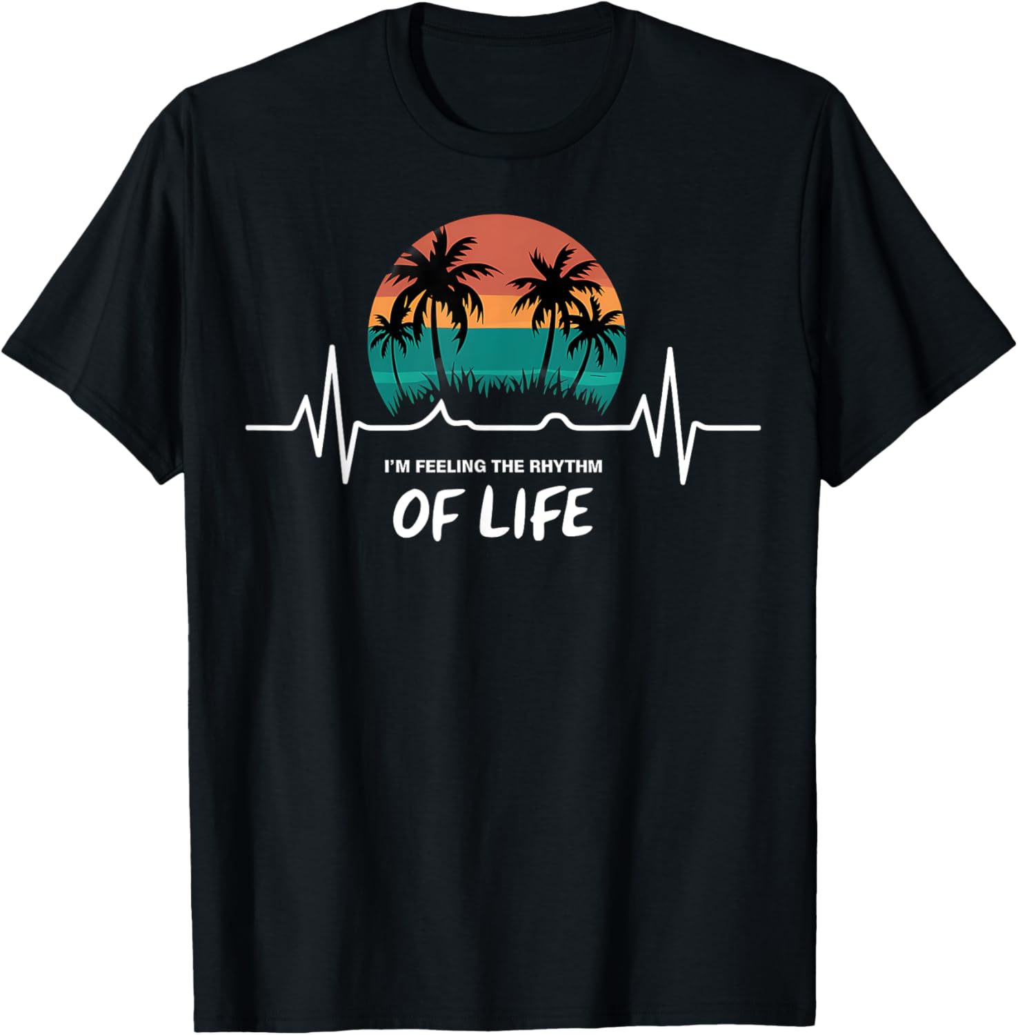 Palm Tree Sunset Heartbeat T-Shirt - Embrace the Rhythm of Life - 11
