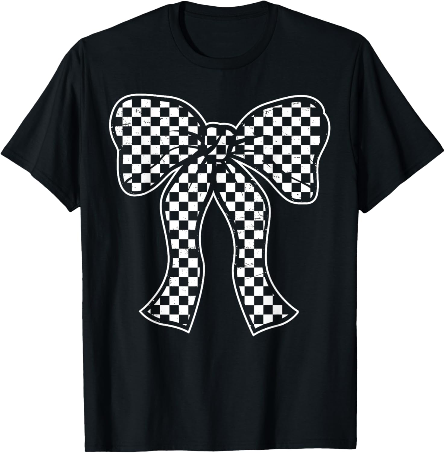 Cute Checkered Bow Flag T-Shirt for Women - Race Car Racing Style - 11
