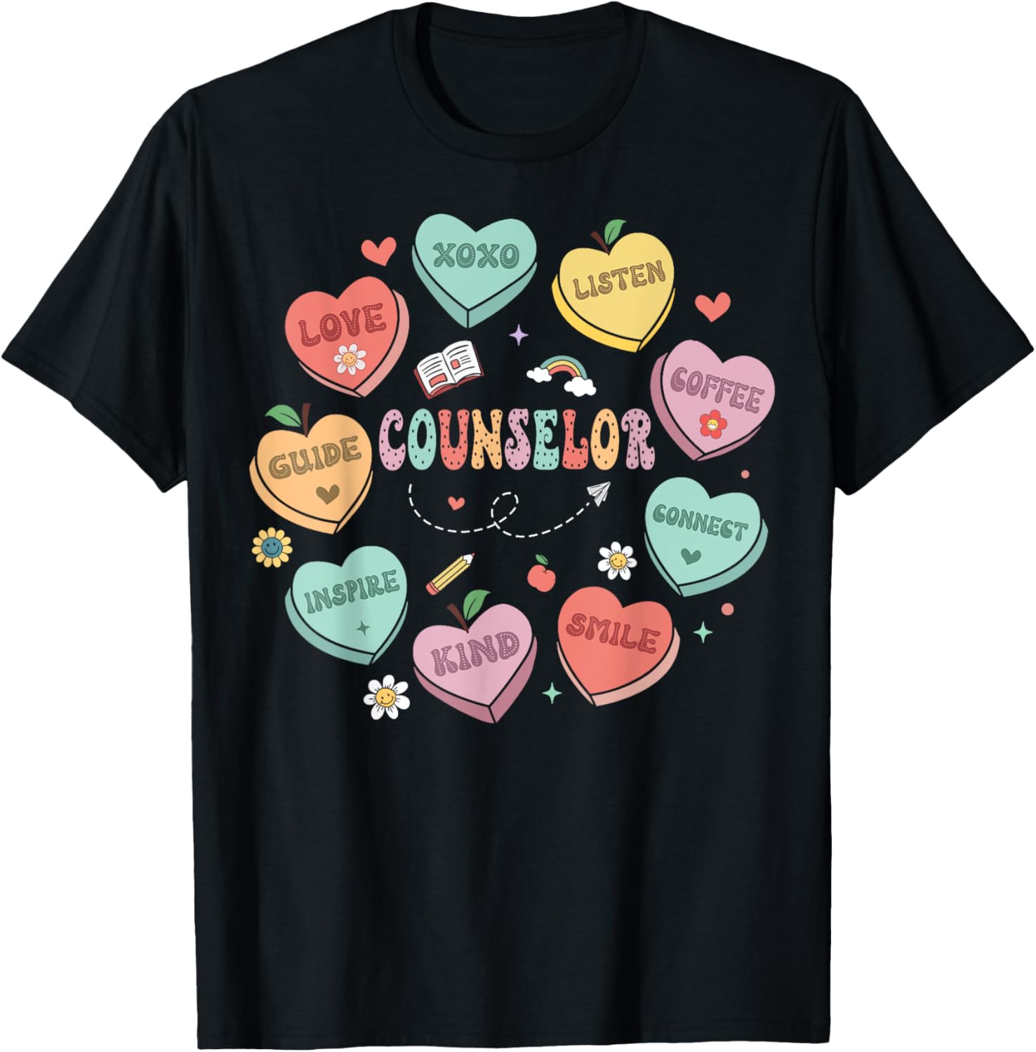 School Counselor Valentine's Day Conversation Hearts T-Shirt for Fun Celebrations - 3