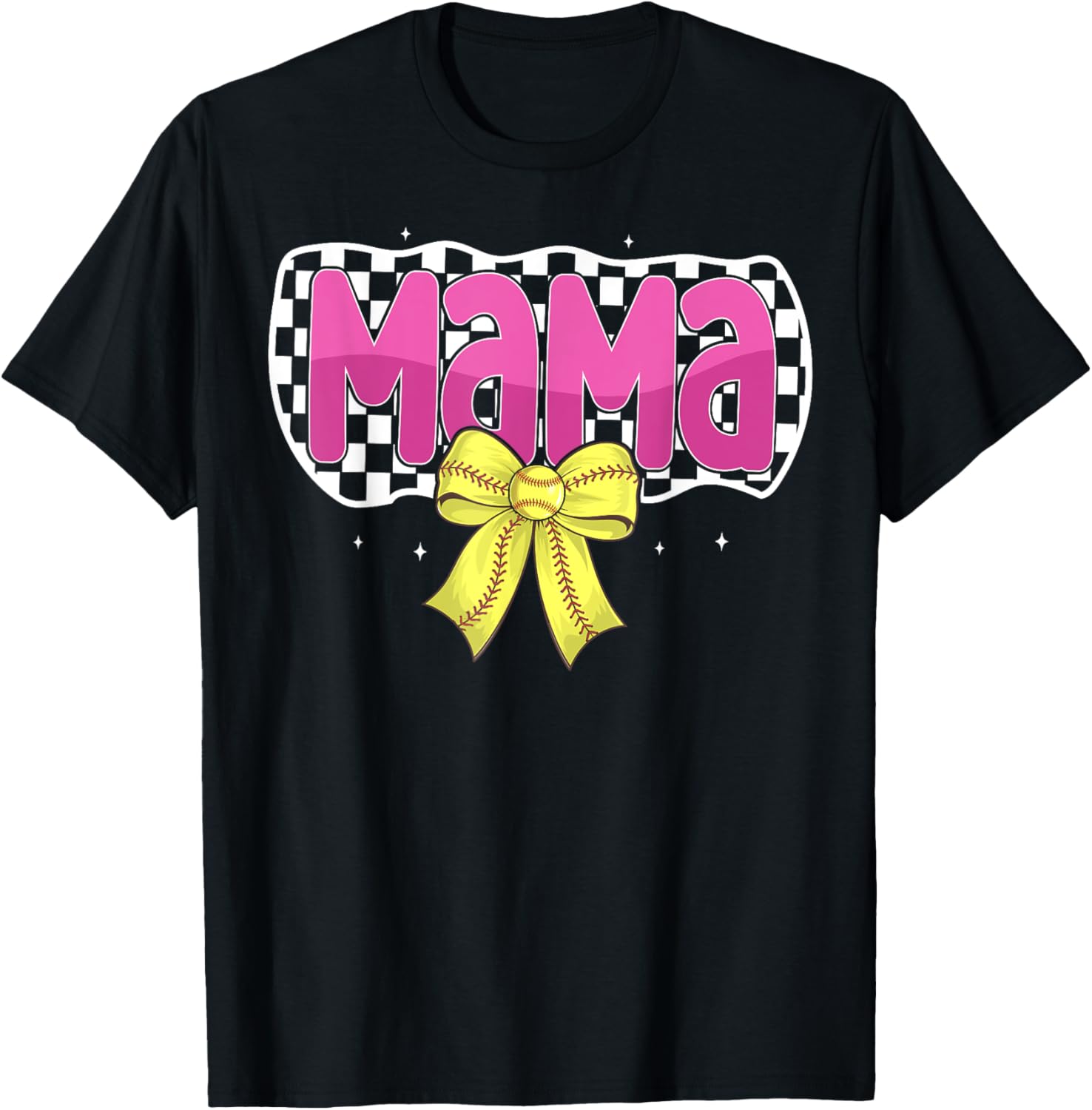 Softball Mom Coquette Bow Checkered Sport T-Shirt for Proud Mama - 13
