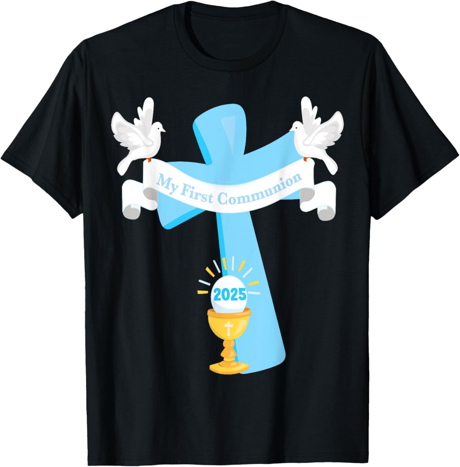 Boy's First Communion 2025 T-Shirt with Cross and Chalice Design - 10