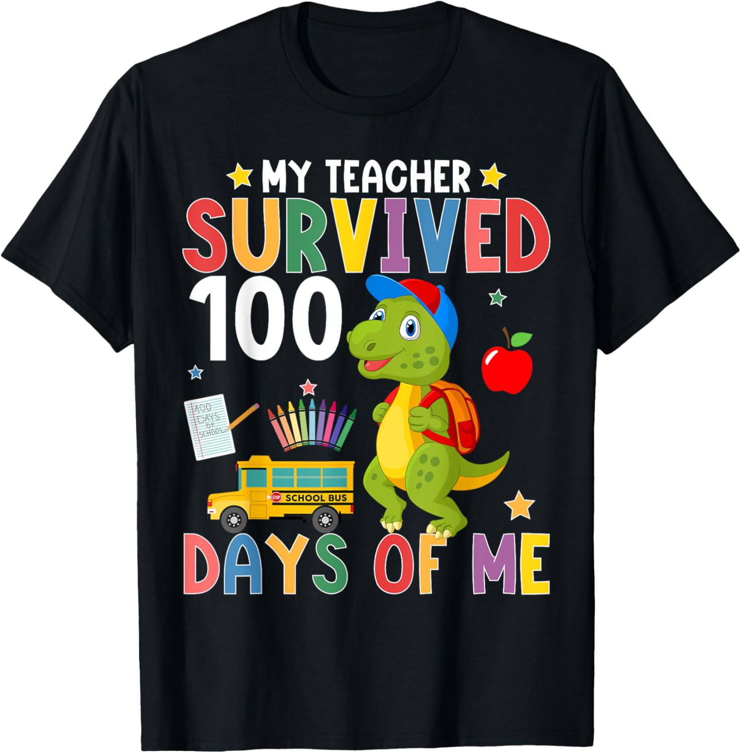 My Teacher Survived 100 Days Dino T-Shirt for 100th Day of School - 15