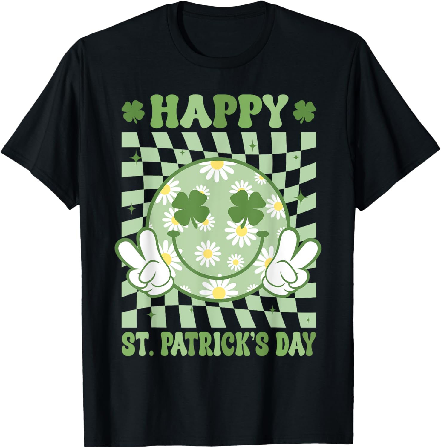 Retro Smile Face St Patricks Day T-Shirt for Kids and Women - 1