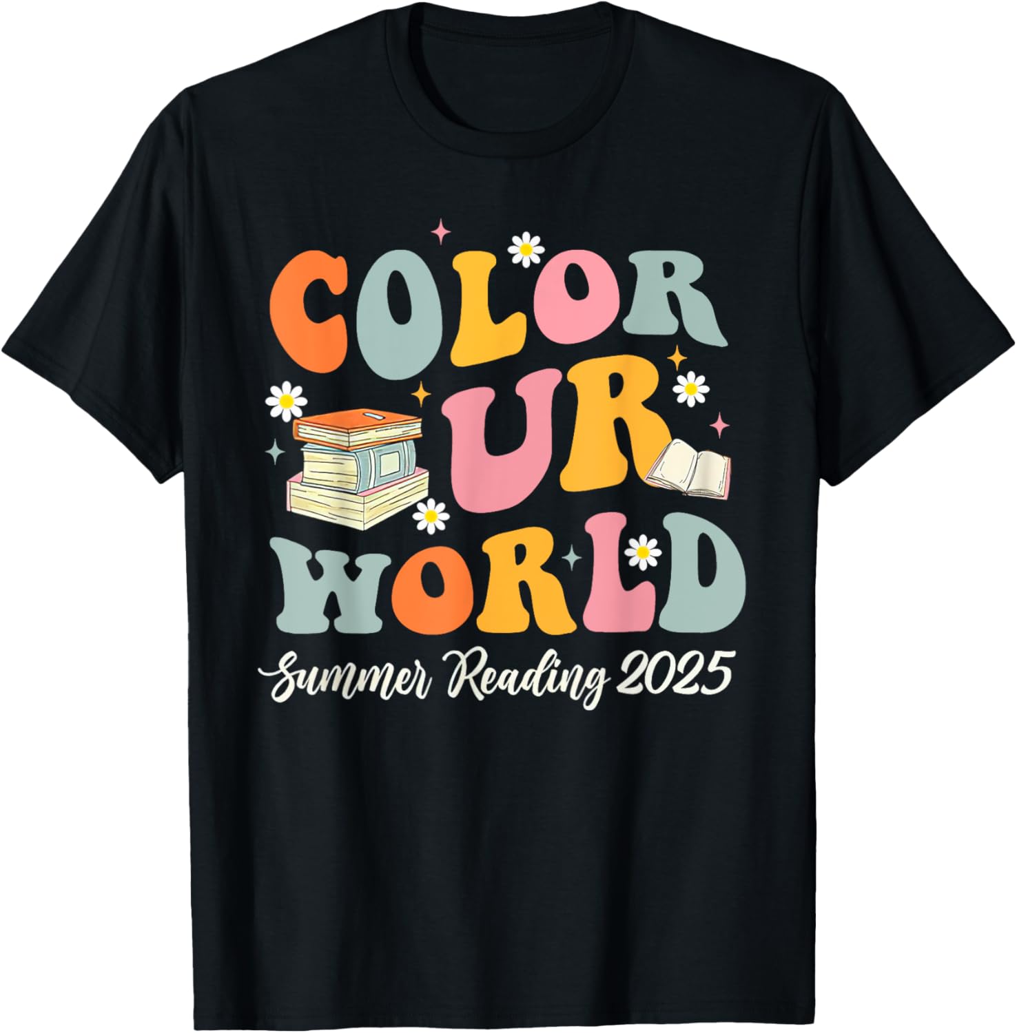 Retro Groovy Summer Reading Program 2025 T-Shirt for Kids and Adults - 2